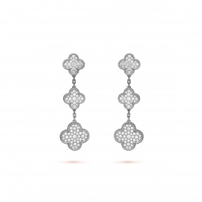 VAN CLEEF  ARPELS MAGIC ALHAMBRA EARRINGS, 3 MOTIFS - WHITE GOLD, DIAMOND  VCARN9MR00