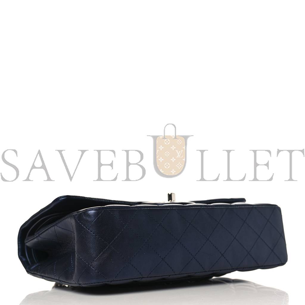 CHANEL IRIDESCENT CALFSKIN QUILTED MEDIUM DOUBLE FLAP NAVY (25*15*6cm)