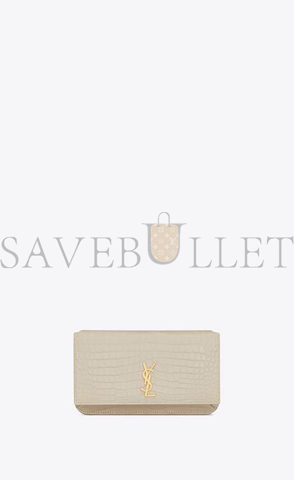 YSL CASSANDRE PHONE HOLDER WITH STRAP IN SHINY CROCODILE-EMBOSSED LEATHER 635095DND1J9207 (18*11*2.5cm)