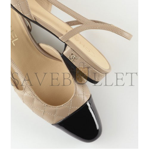 CHANEL SLINGBACKS 		LAMBSKIN & PATENT CALFSKIN			BEIGE & BLACK G39221 Y55956 K4671