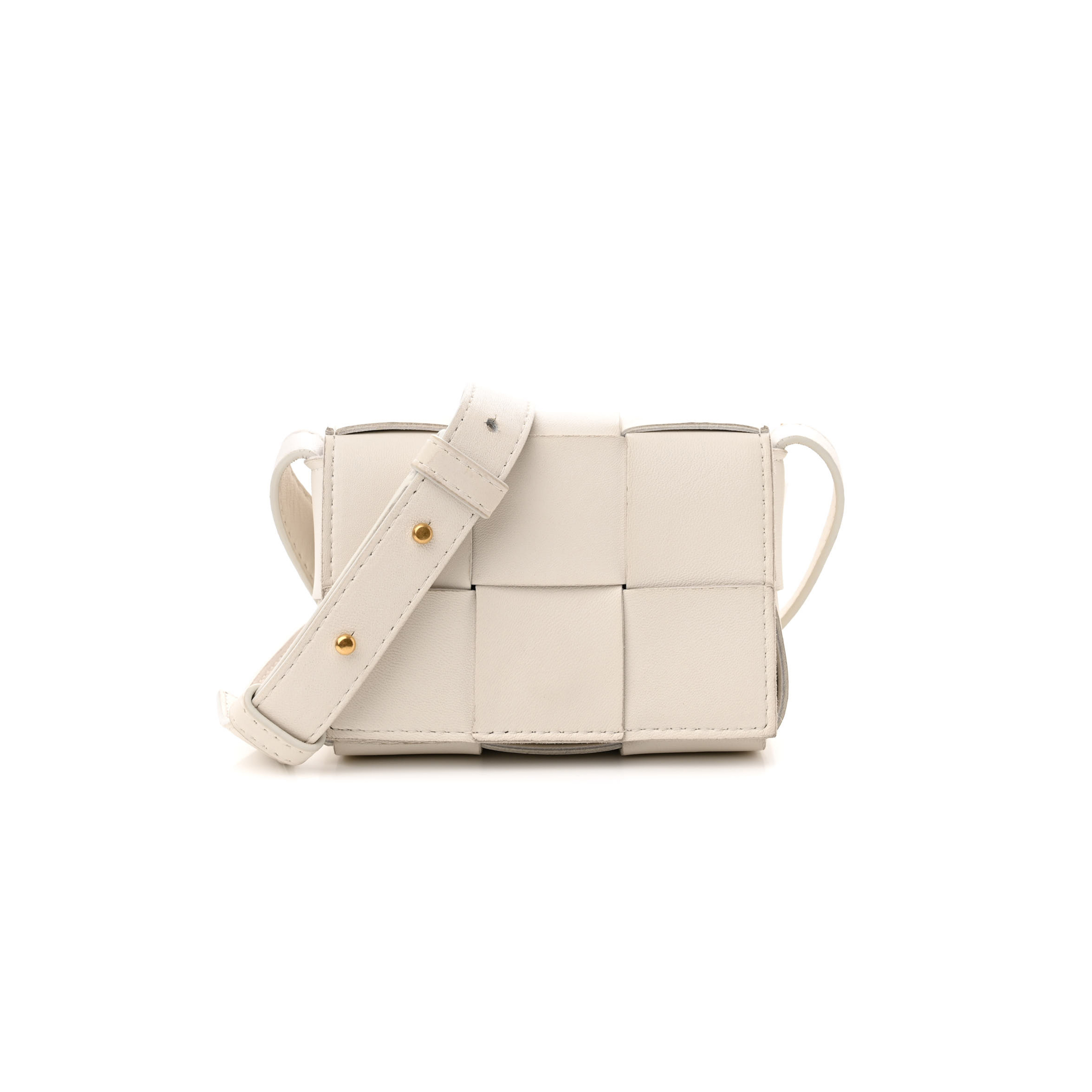 BOTTEGA VENETA LAMBSKIN MAXI INTRECCIATO EXTRA MINI CASSETTE CROSSBODY BAG WHITE (13*9*4cm)