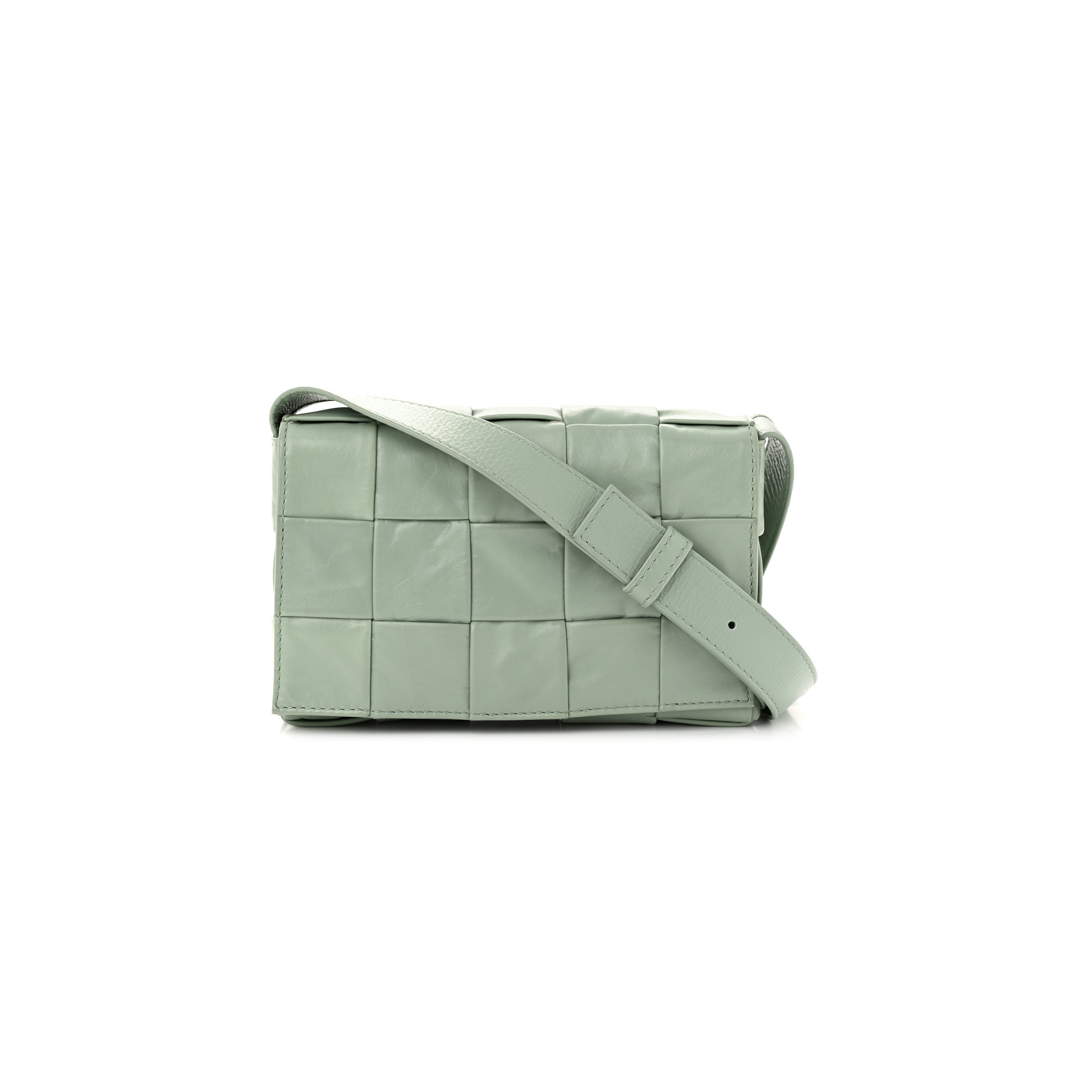 BOTTEGA VENETA PAPER CALFSKIN MAXI INTRECCIO CASSETTE CROSSBODY BAG SAGE (18*11*4cm)