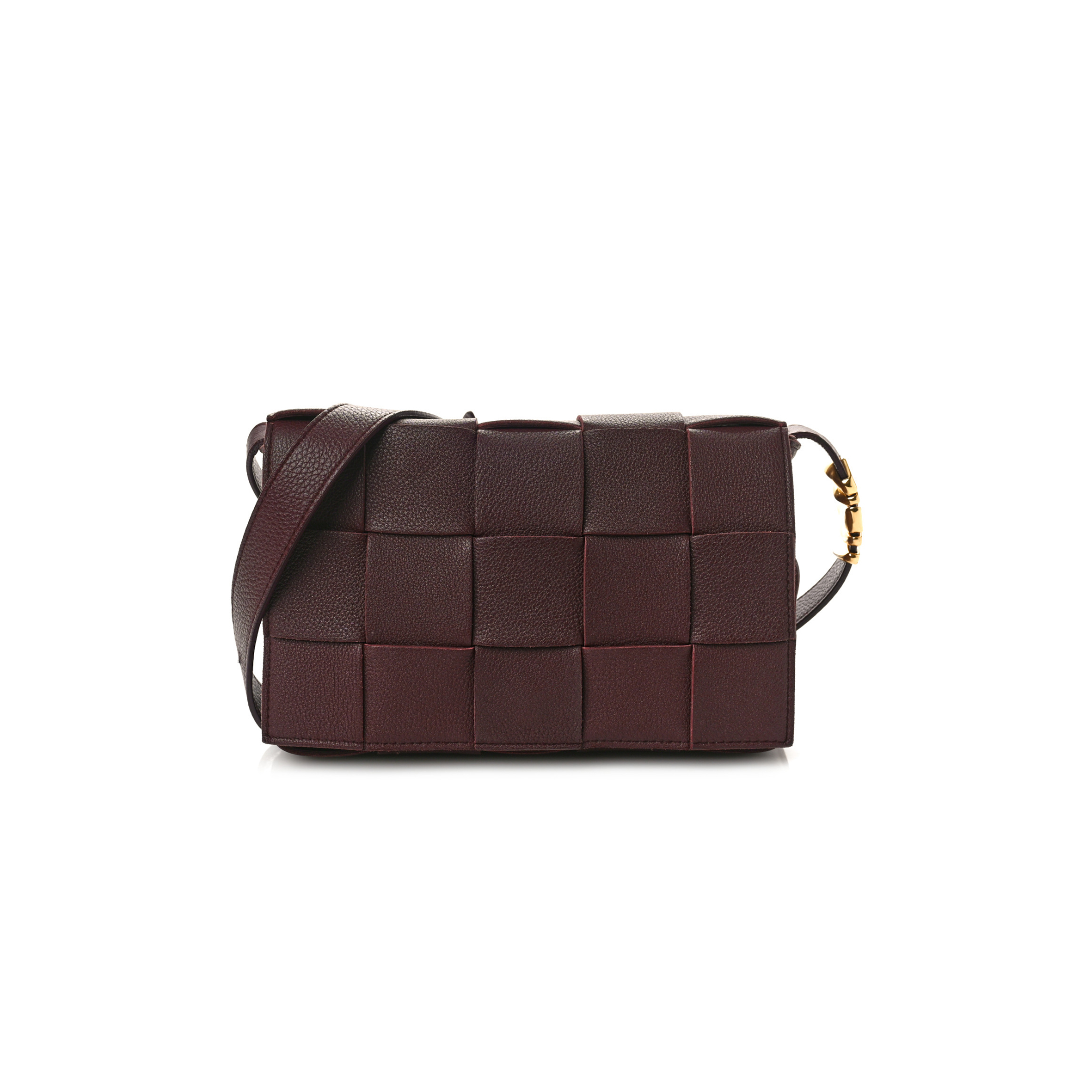 BOTTEGA VENETA GRAINED CALFSKIN MAXI INTRECCIATO CASSETTE CROSSBODY BAG BORDEAUX (23*15*5.5cm)