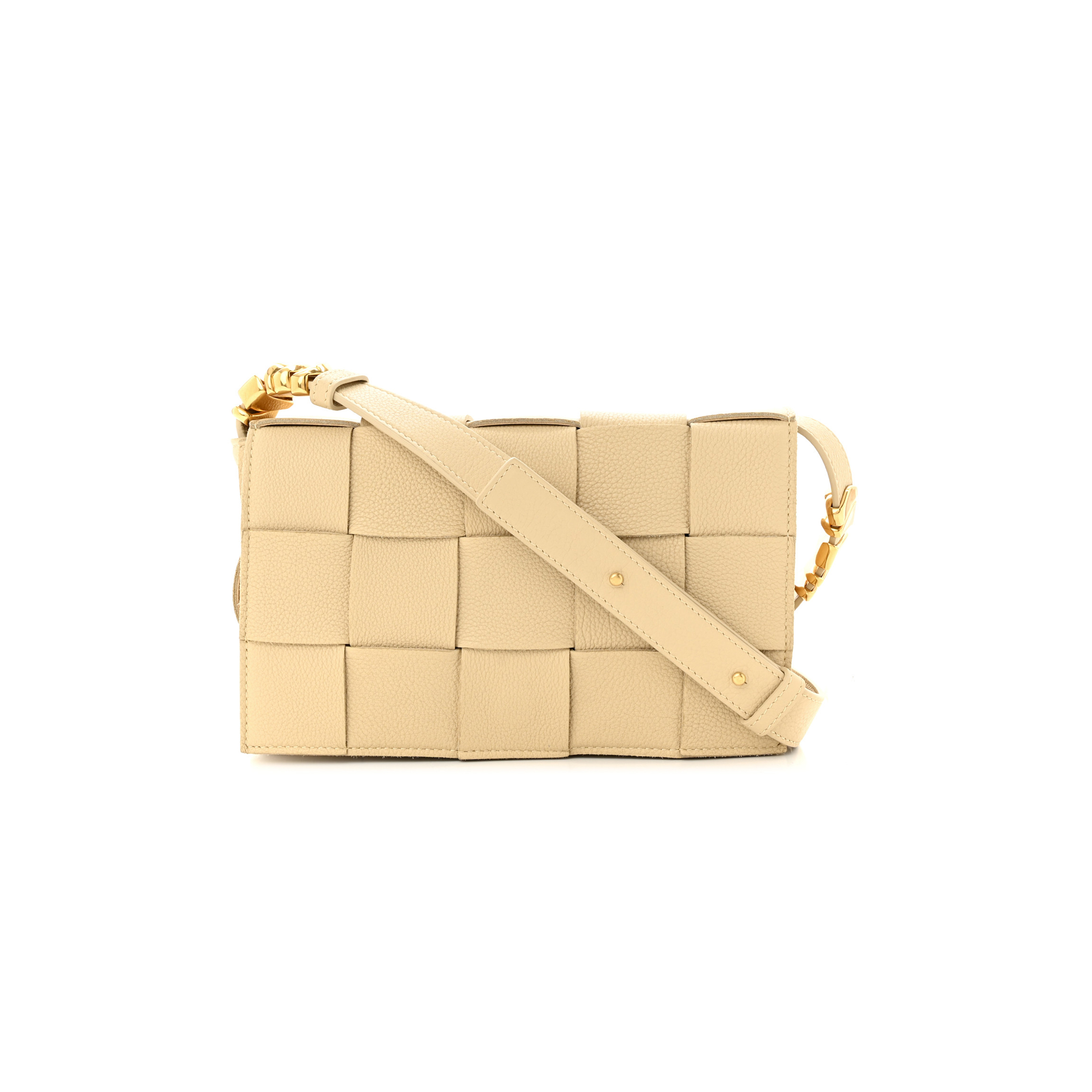 BOTTEGA VENETA GRAINED CALFSKIN MAXI INTRECCIATO CASSETTE CROSSBODY BAG PORRIDGE (23*14*5cm)