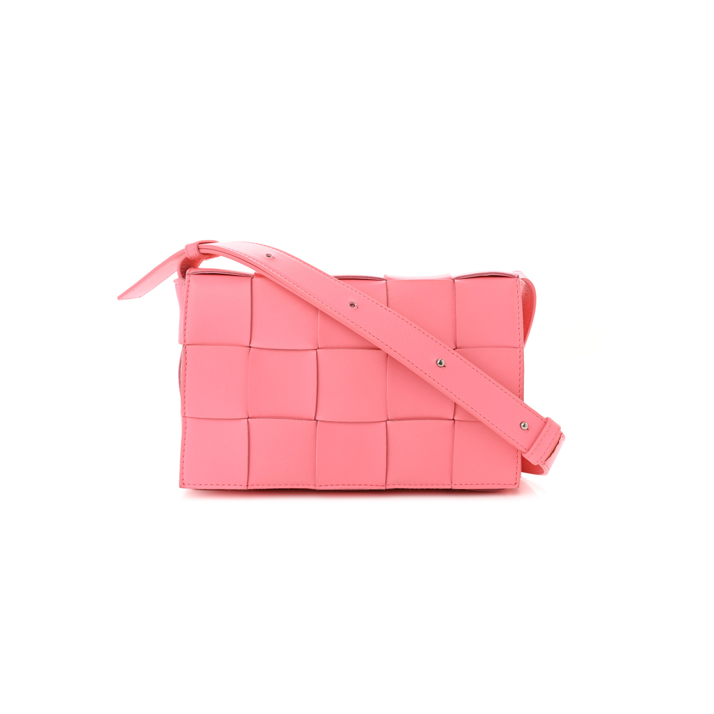 BOTTEGA VENETA LAMBSKIN MAXI INTRECCIATO CASSETTE CROSSBODY BAG PINK (23*15*4cm)