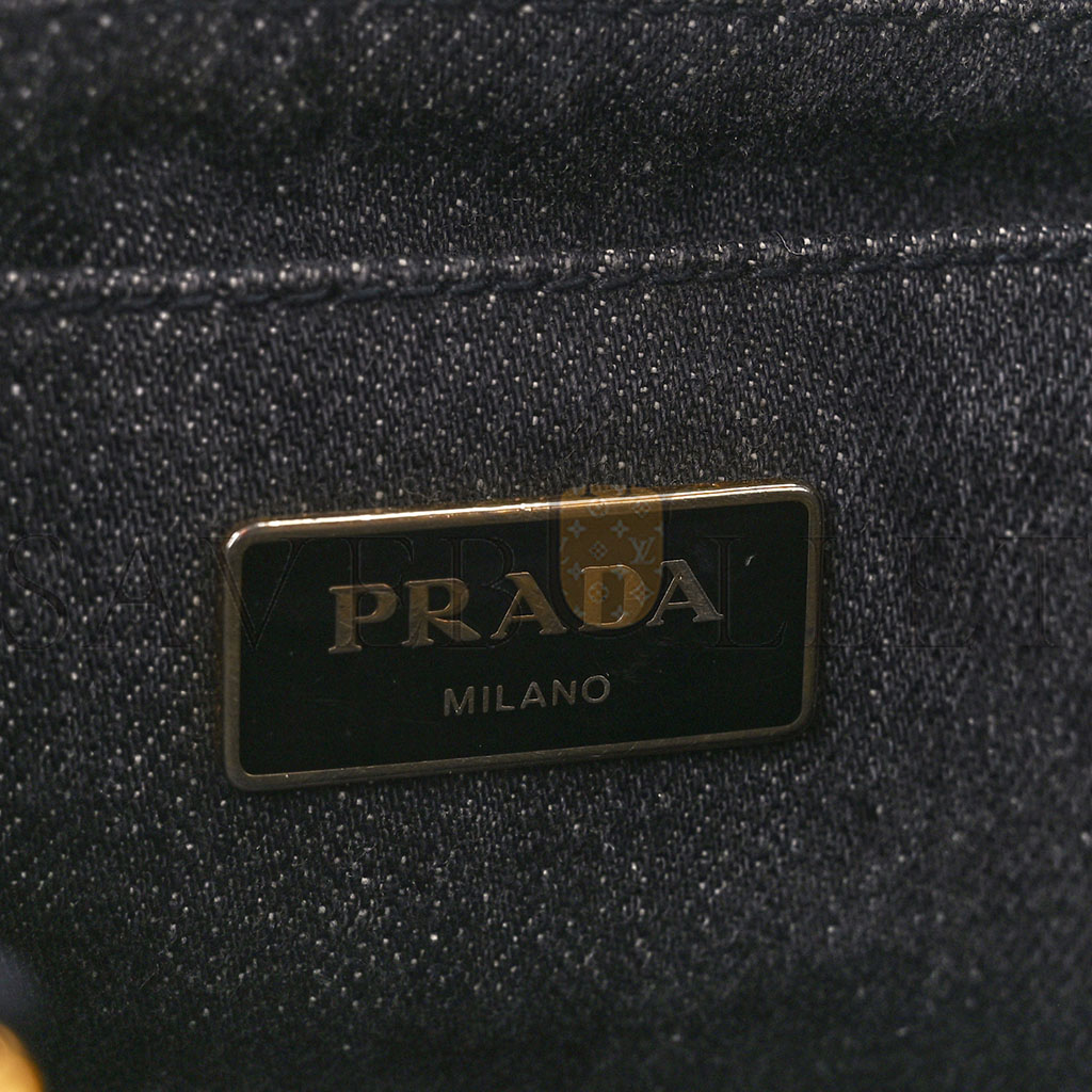 PRADA DENIM SMALL CANAPA LOGO TOTE BLACK (27*20*14cm)