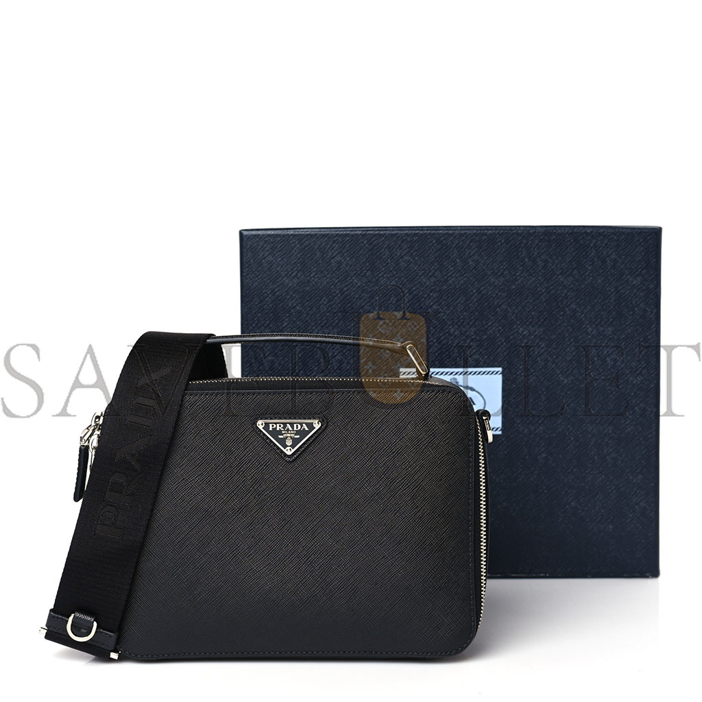 PRADA SAFFIANO TRAVEL MENS MEDIUM BRIQUE CROSSBODY BAG BLACK (22*17*6cm)