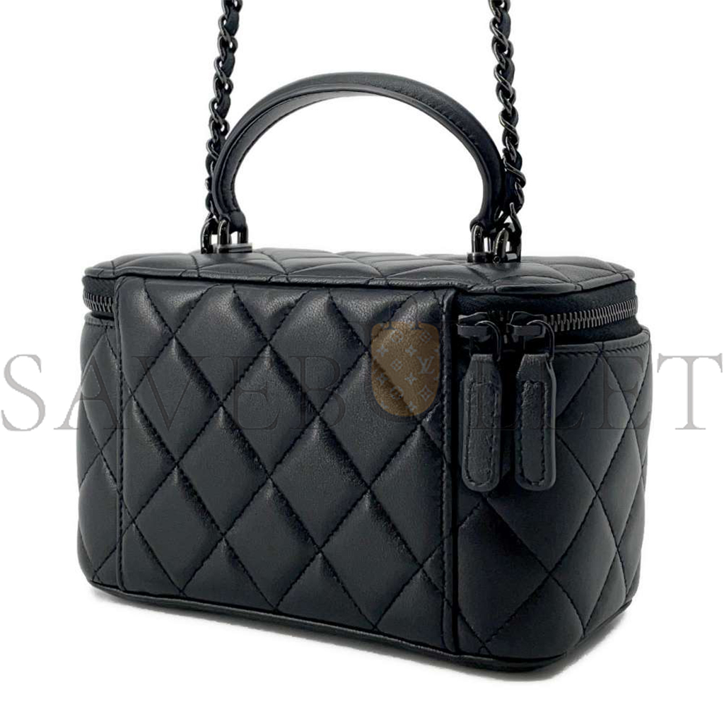 CHANEL MATELASSE 2WAY VANITY CASE BLACK LAMBSKIN AP2199 (16*10*8cm)