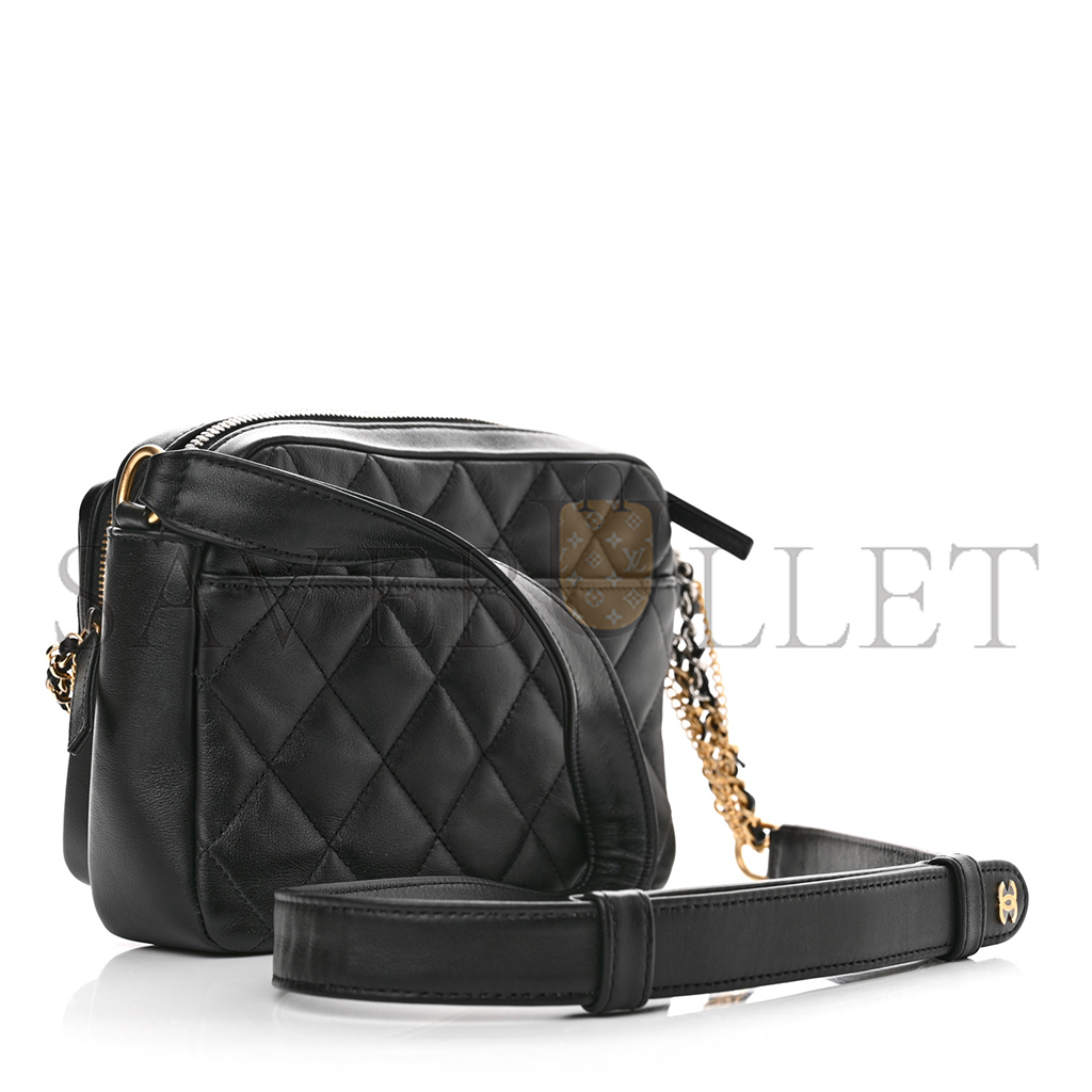 CHANEL CALFSKIN QUILTED SMALL CAMERA CASE BLACK AS2923 (20.5*14.5*9cm)