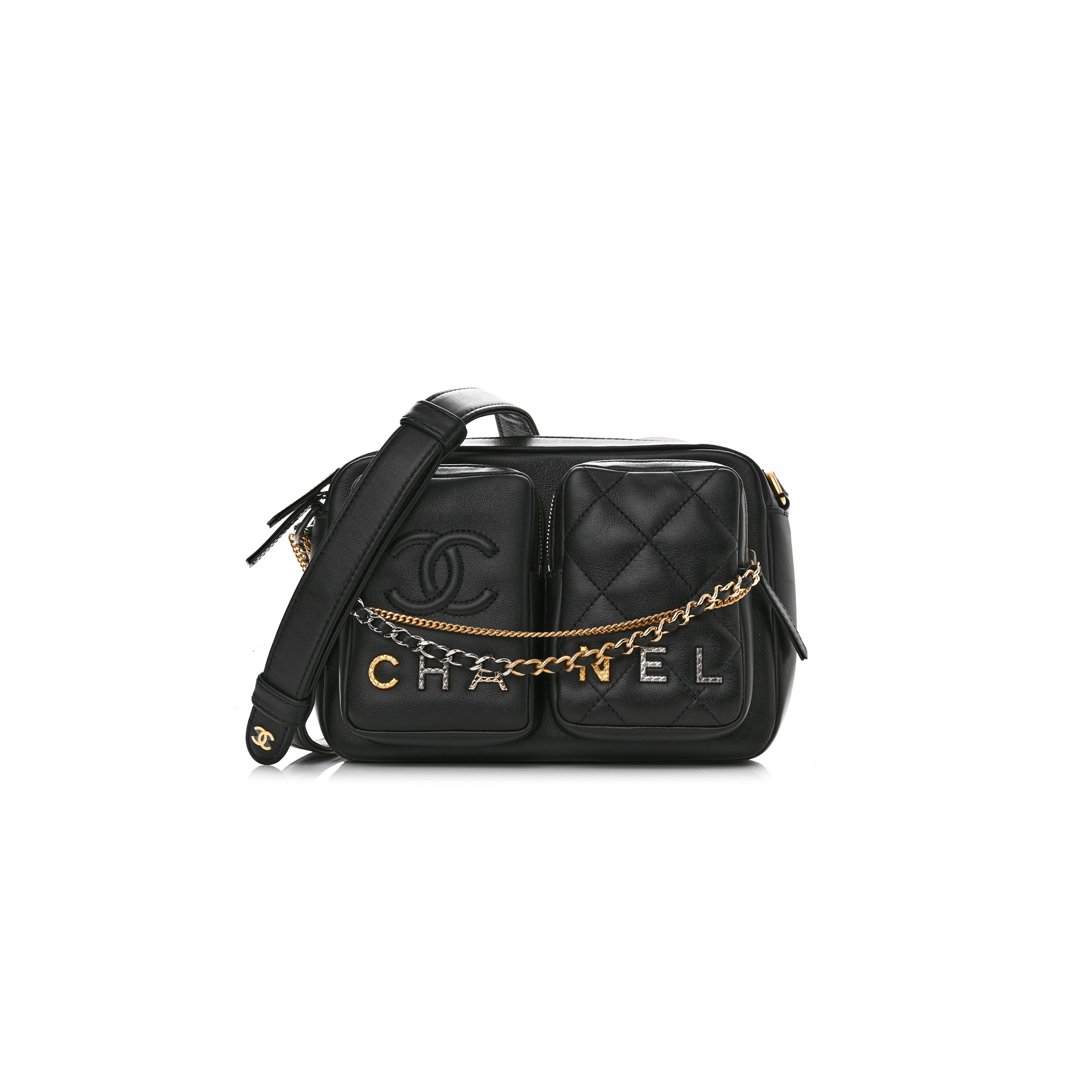 CHANEL CALFSKIN QUILTED SMALL CAMERA CASE BLACK AS2923 (20.5*14.5*9cm)