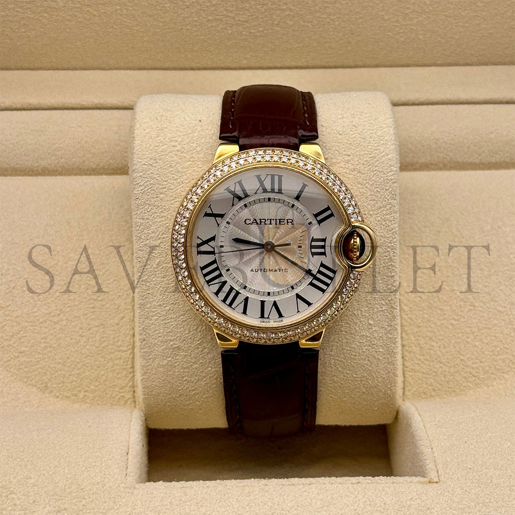 CARTIER BALLON BLEU ROSE GOLD 36MM DIAMOND ENCRUSTED WATCH WGBB0009