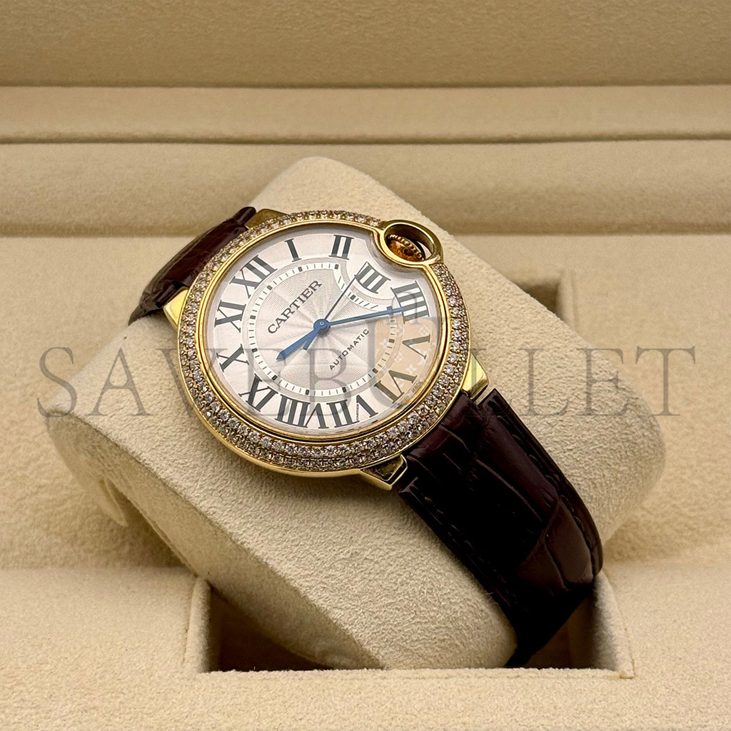 CARTIER BALLON BLEU ROSE GOLD 36MM DIAMOND ENCRUSTED WATCH WGBB0009