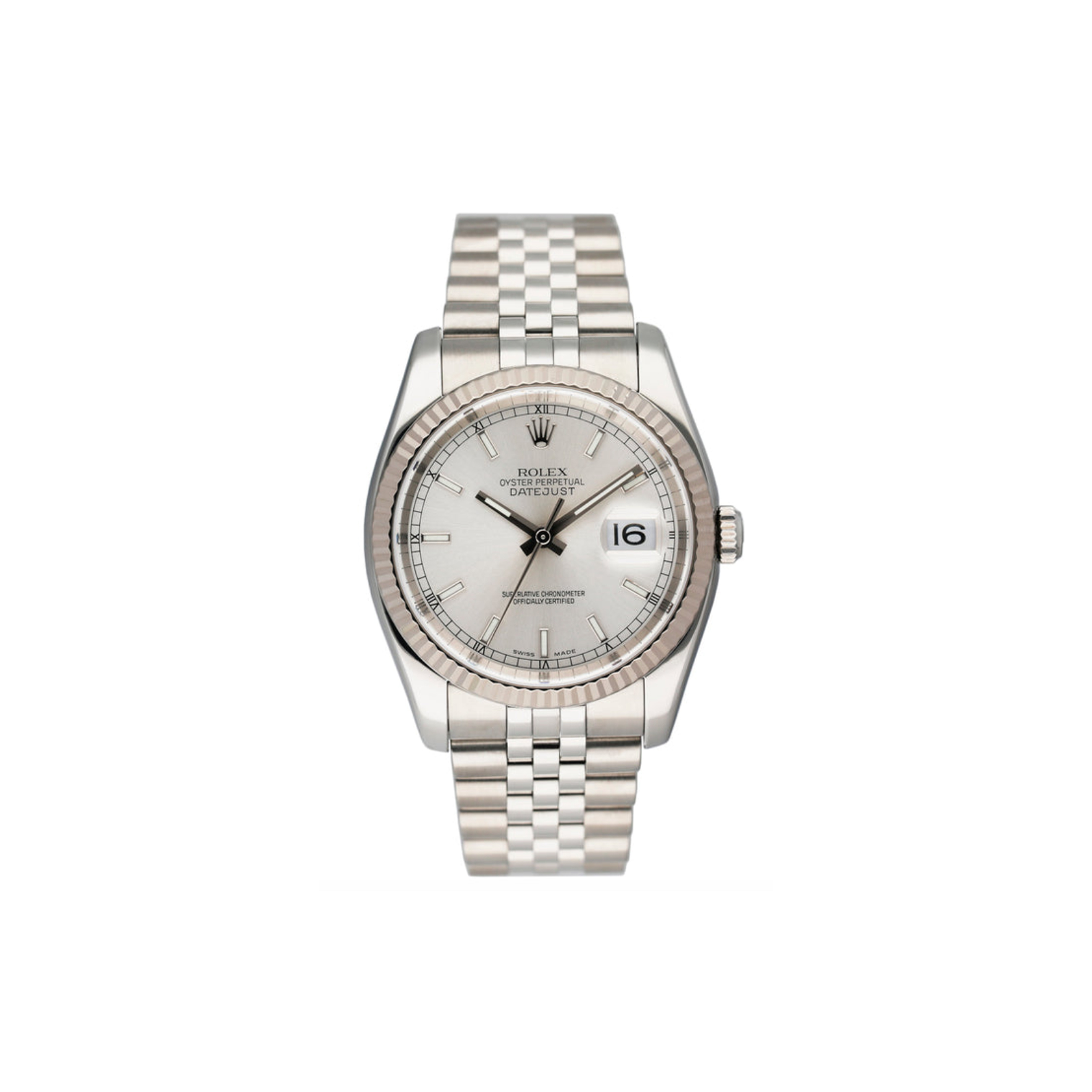 ROLEX DATEJUST 36MM SILVER DIAL WATCH 116234