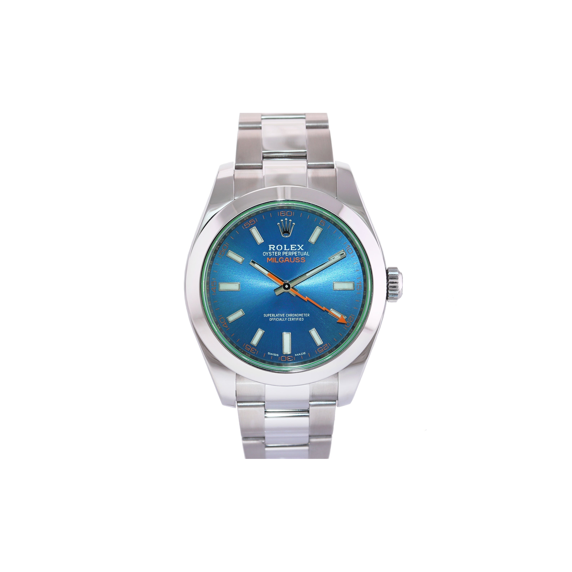 ROLEX OYSTER PERPETUAL MILGAUSS BLUE DIAL WATCH 116400GV