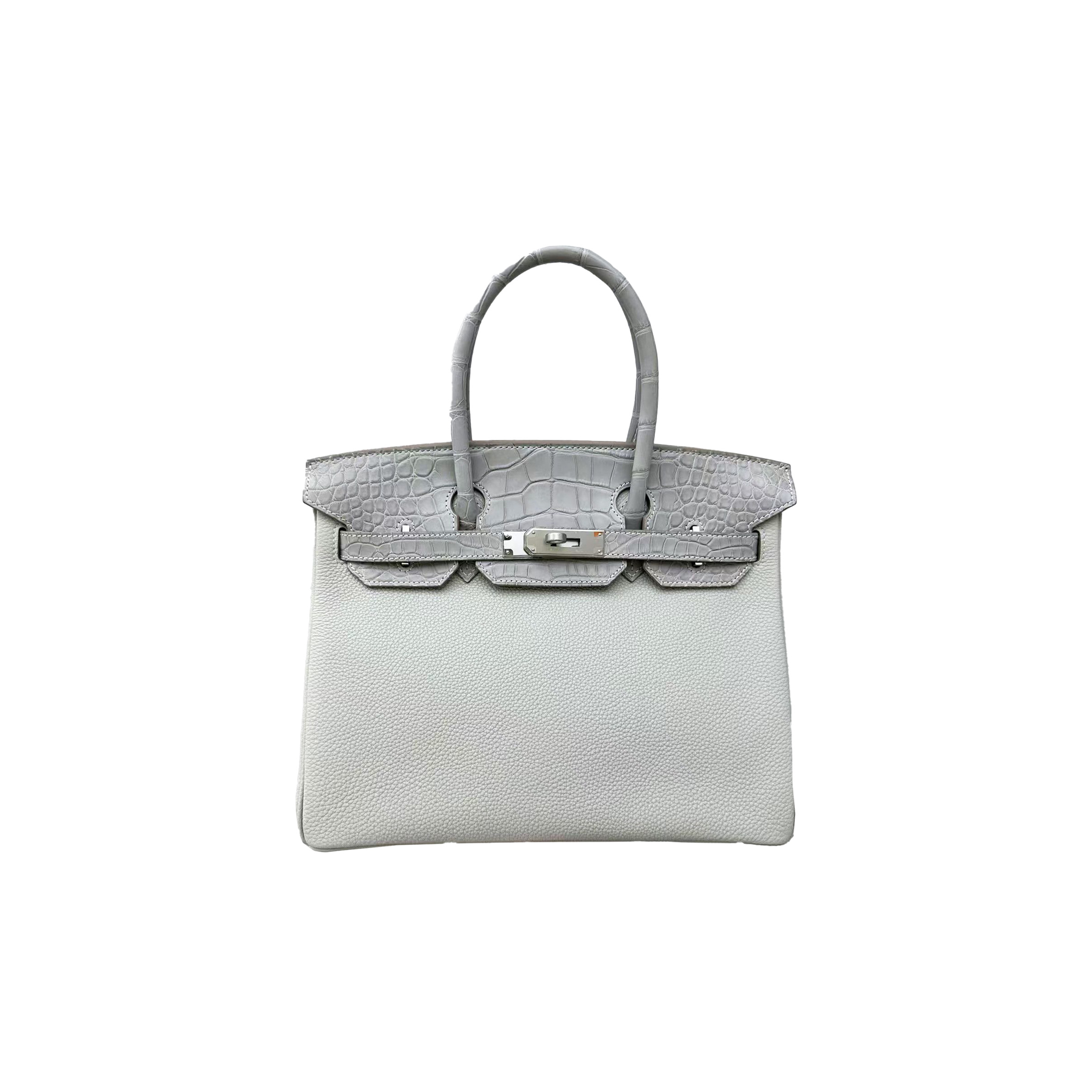 HERMES MASTER BIRKIN 25 CROCODILE PEARL GREY WITH TOGO SILVER BUCKLE 40110812 (25*20*13cm)