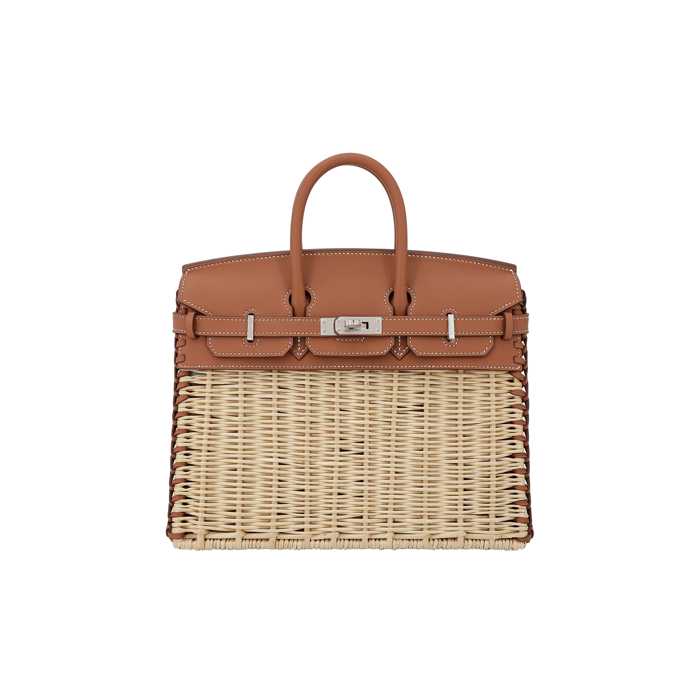 HERMES MASTER BIRKIN PICNIC 25 BROWN WICKER SILVER BUCKLE PLATINUM BAG 10078587 (25*20*13cm)