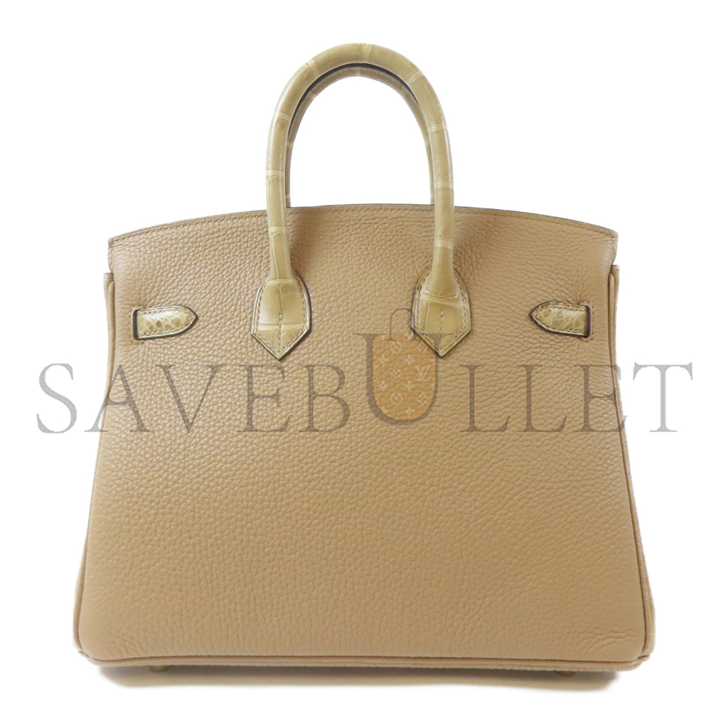 HERMES MASTER BIRKIN 25 CROCODILE LEATHER TOUCH GOLD BUCKLE TOTE BAG 2181100068898 (25*19*13cm)