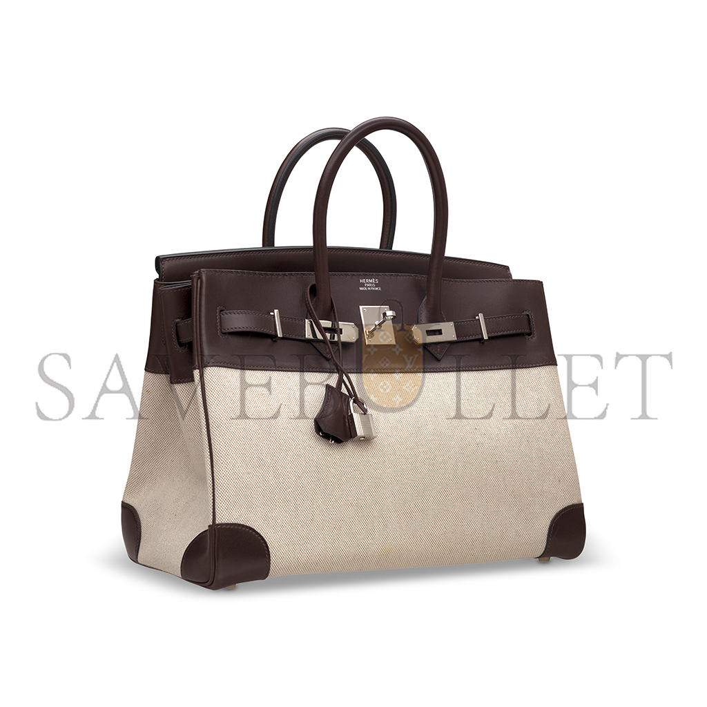 HERMES BIRKIN 35 EBONY EVERCALF CALFSKIN AND CANVAS BAG 8023220073 (35*24*18cm)