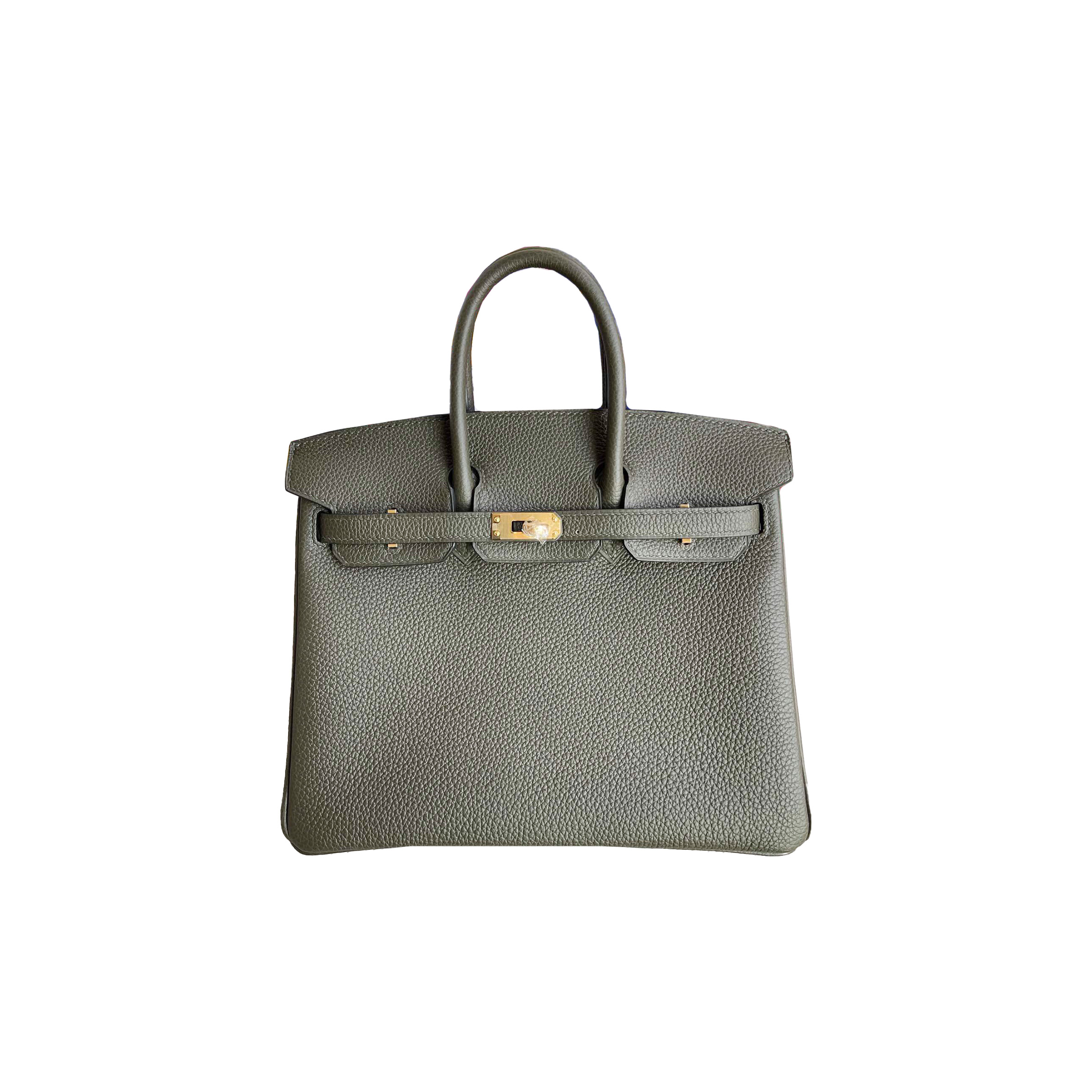 HERMES BIRKIN 25 CALFSKIN ALMOND GREEN GOLD BUCKLE BAG BK308QTGSS (25*20*13cm)