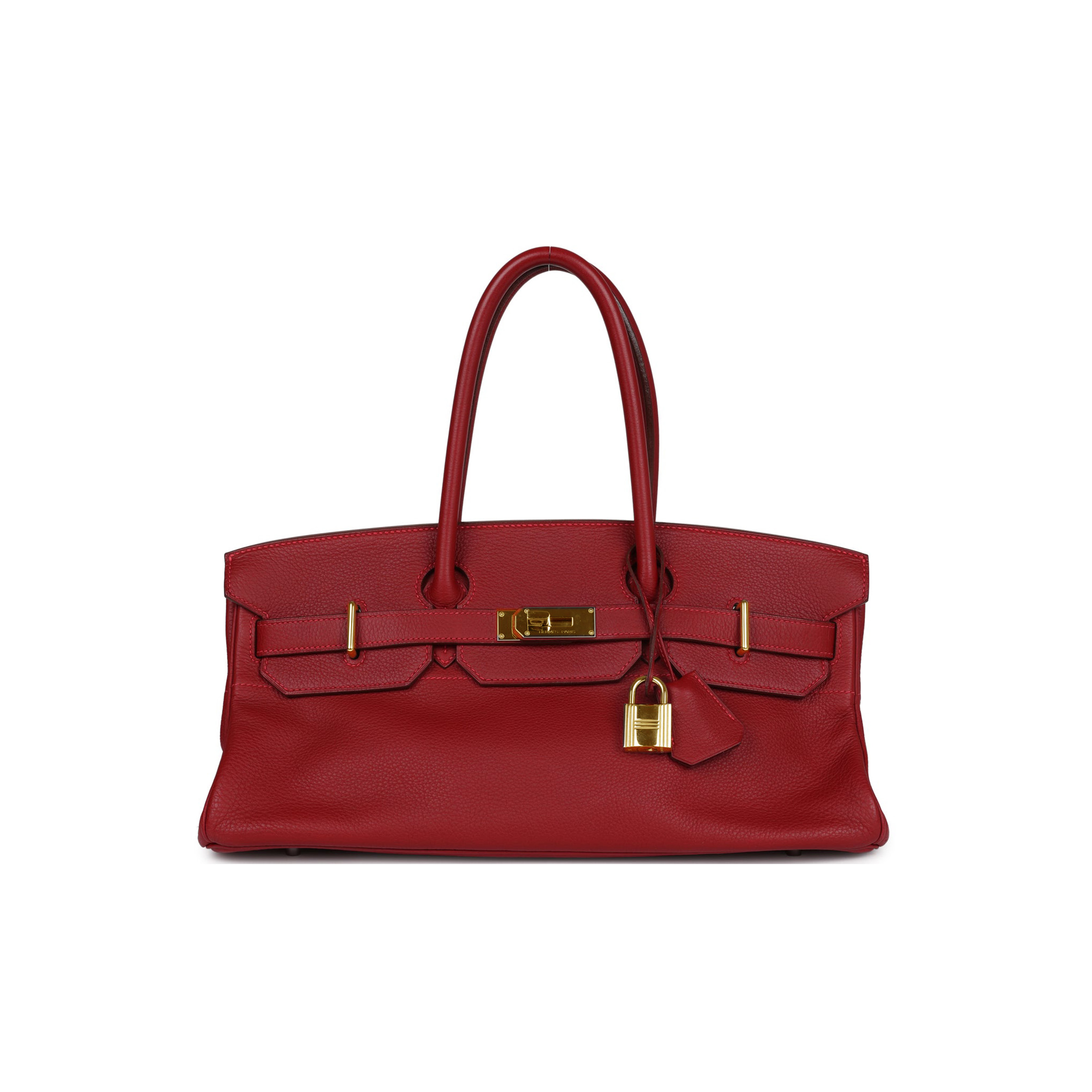 HERMES MASTER SHOULDER BIRKIN 42 RUBY RED GOLD BUCKLE BAG 42632442553 (42*21*16cm)