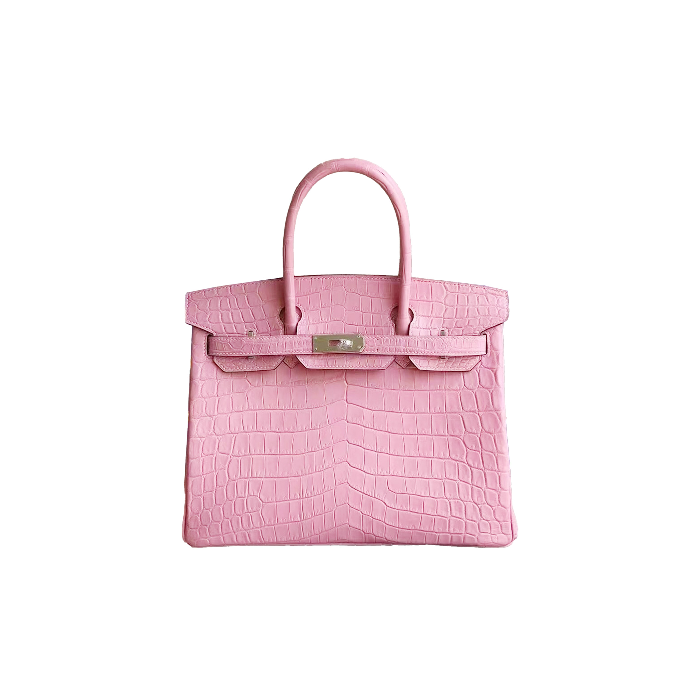 HERMES MASTER BIRKIN 20 CHERRY BLOSSOM MATTE CROCODILE LEATHER SILVER BUCKLE BK25K4SWSS (20*16*11cm)