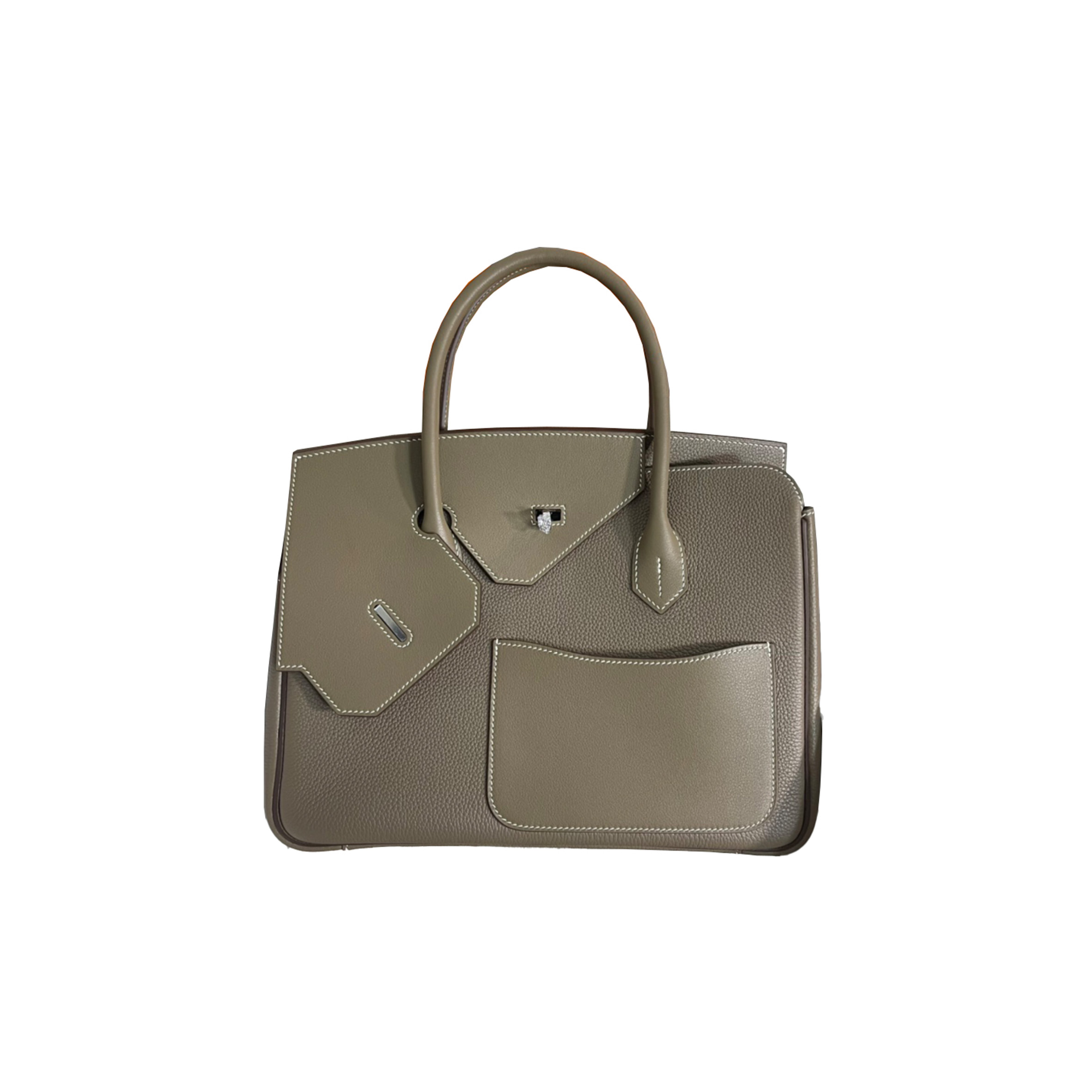 HERMES MASTER BIRKIN 30 ELEPHANT GREY SILVER BUCKLE LEATHER PATCHWORK HANDBAG 873171023 (30*22*15cm)