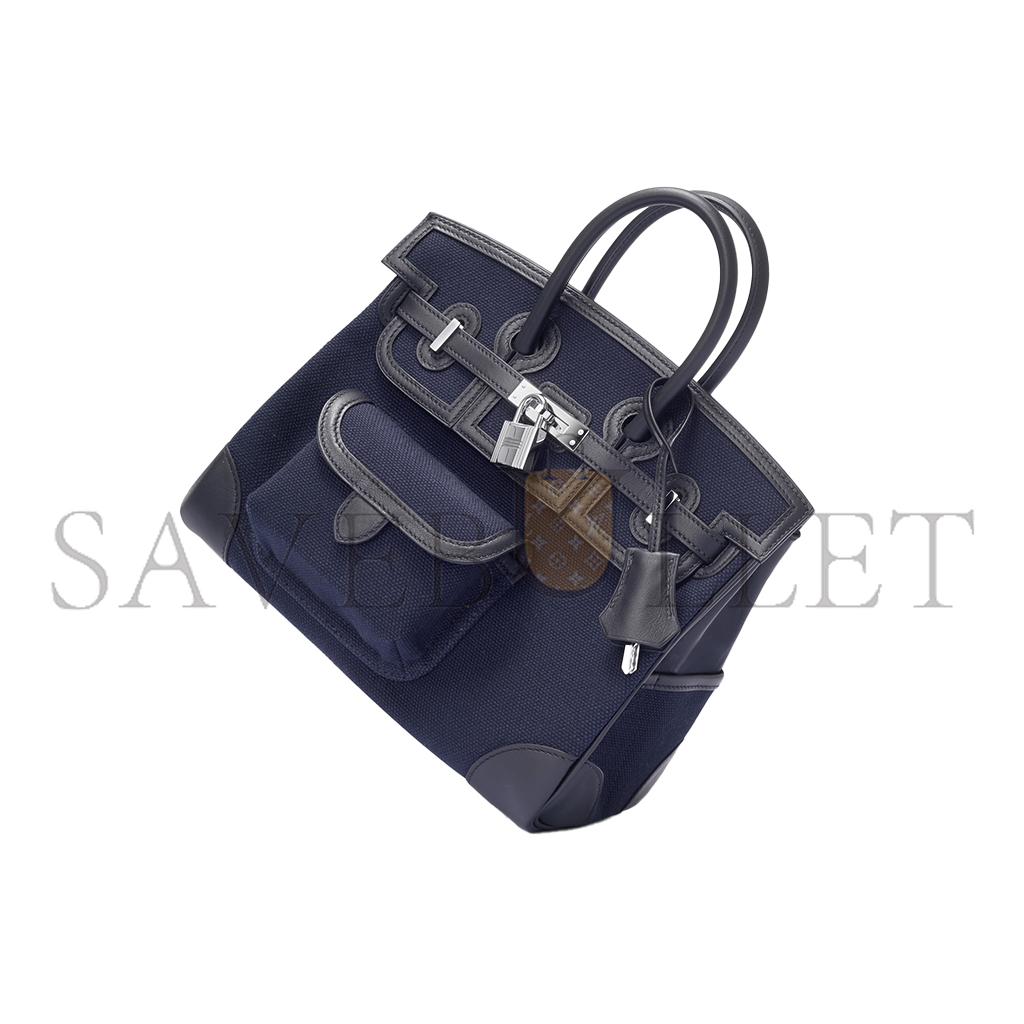 HERMES MASTER BIRKIN 25 NAVY BLUE CANVAS SILVER BUCKLE UNISEX BAG MSBK3418810 (25*20*13cm)