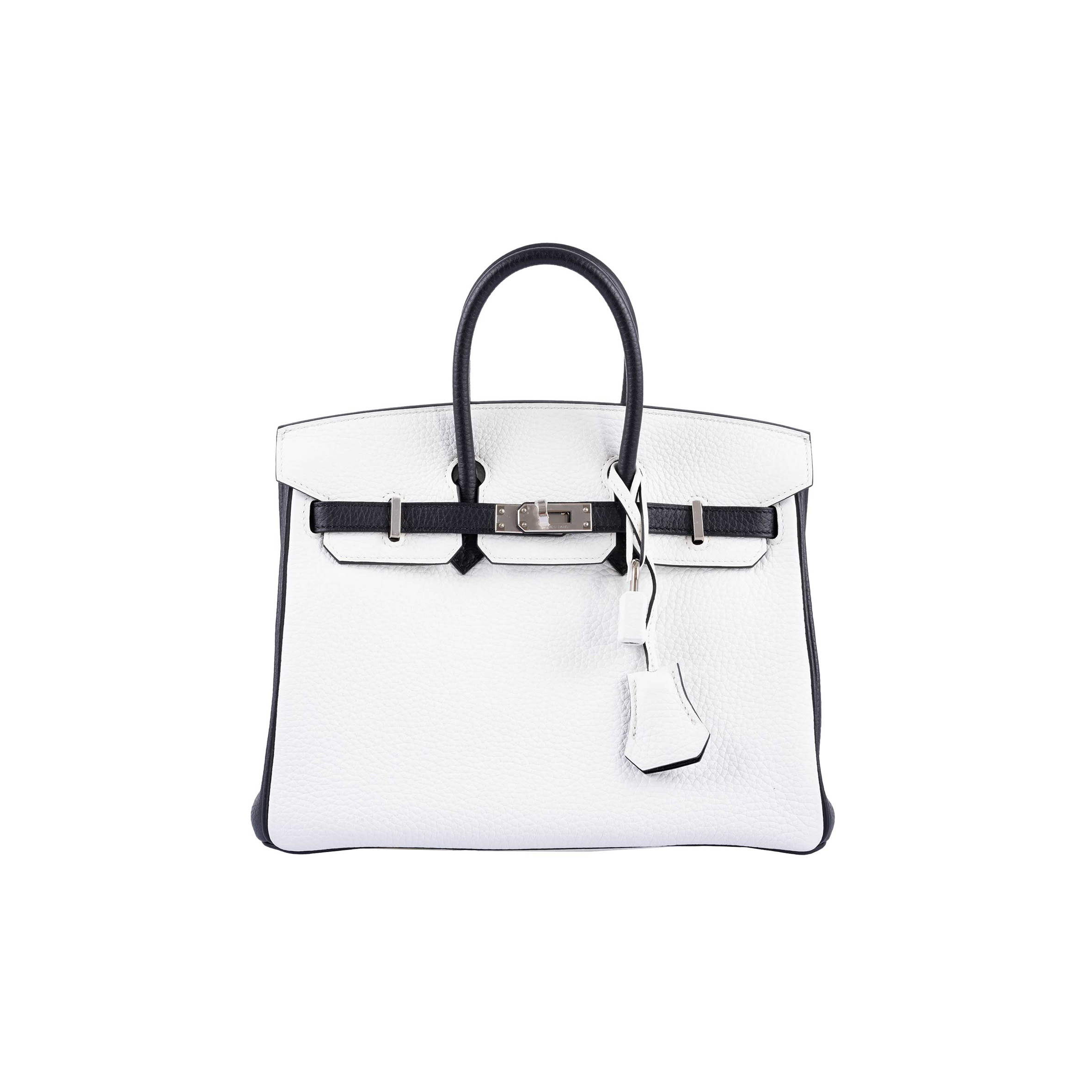 HERMÈS MASTER BIRKIN 25 TOGO LEATHER BLACK AND WHITE SILVER BUCKLE BAG 1383601 (25*20*13cm)