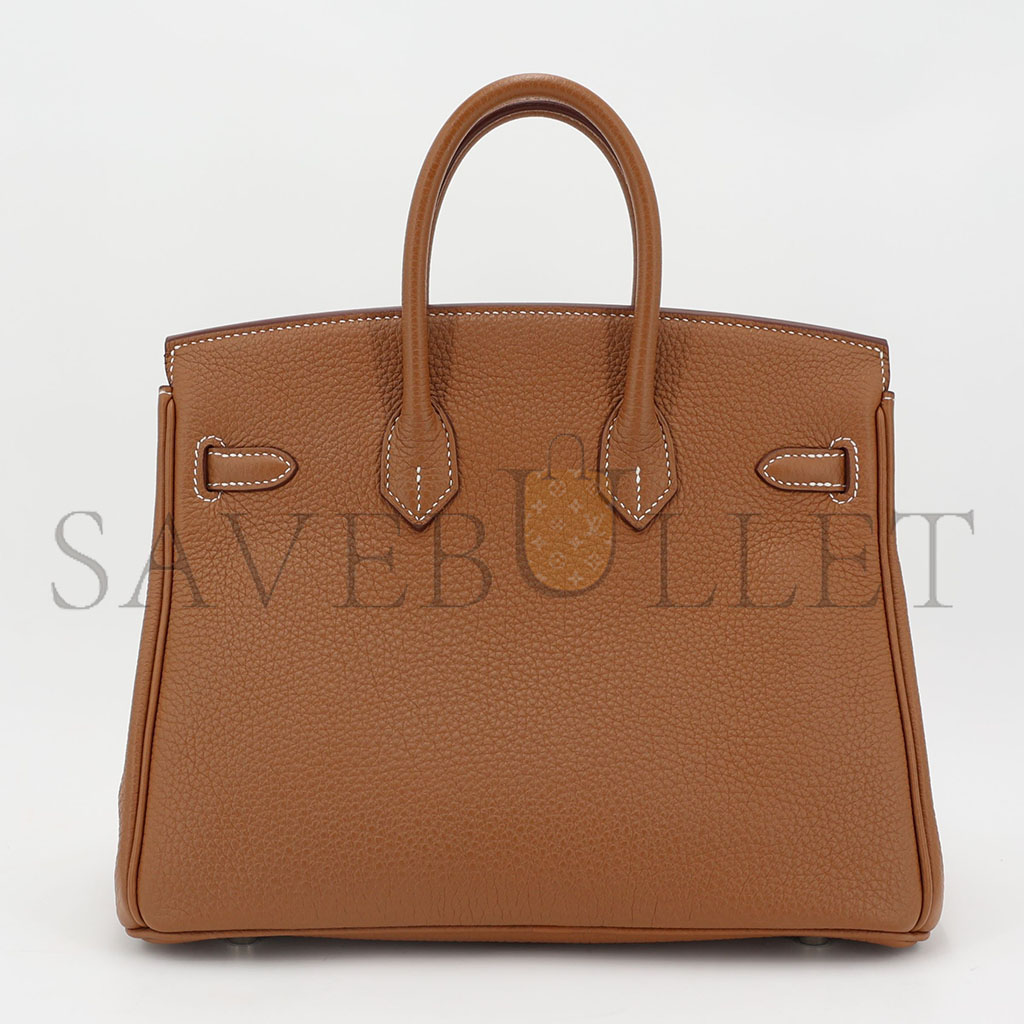 HERMÈS BIRKIN 25 TOGO LEATHER GOLD BROWN SILVER BUCKLE BAG H028369CK37  (25*20*13cm)