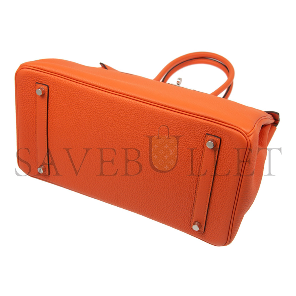 HERMES BIRKIN 25 TOGO LEATHER ORANGE SILVER BUCKLE BAG 521791 (25*20*13cm)