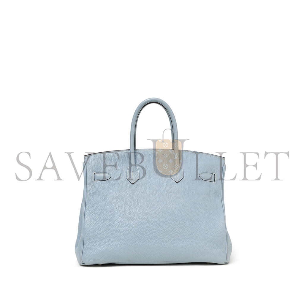 HERMÈS BIRKIN 35 TOGO LEATHER LINEN BLUE SILVER BUCKLE BK35J7TGSS (35*28*18cm)