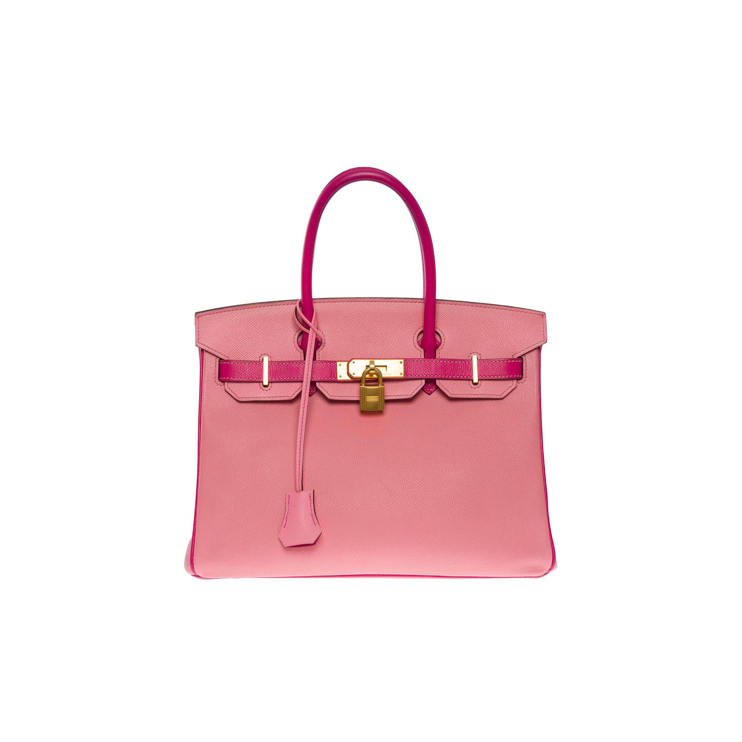 HERMES MASTER BIRKIN 30 TOGO LEATHER CHERRY PINK AND PEACH HORSESHOE ENGRAVED GOLD BUCKLE HANDBAG 101220 (30*23*15cm)