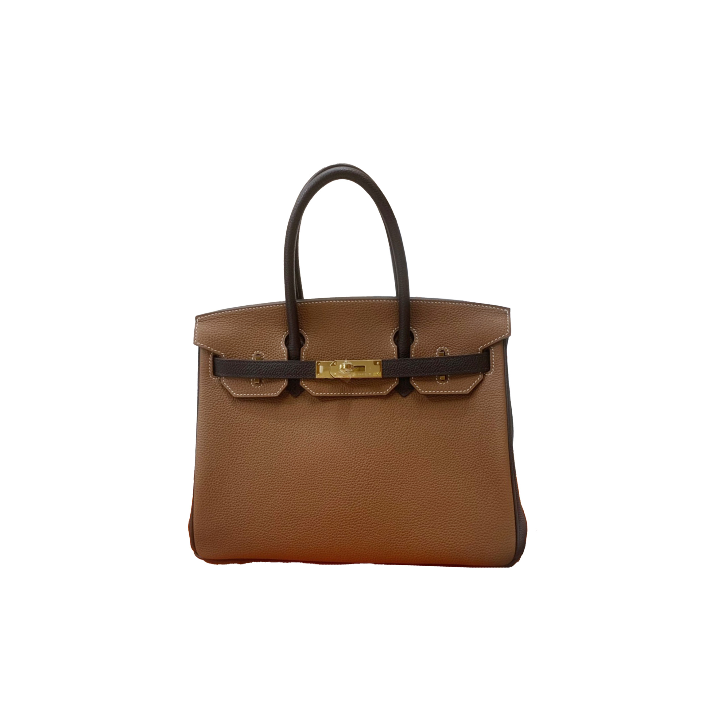 HERMES BIRKIN 25 TOGGLE LEATHER EBONY AND KHAKI GOLD BUCKLE BK2537TGGP (25*20*13cm)