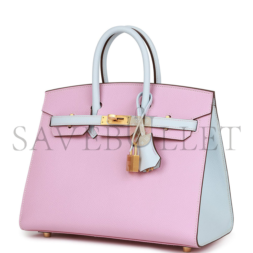 HERMES BIRKIN 25 EPSOM LEATHER 3Q PINK HAZE BLUE GOLD BUCKLE 4328054179 (25*20*13cm)