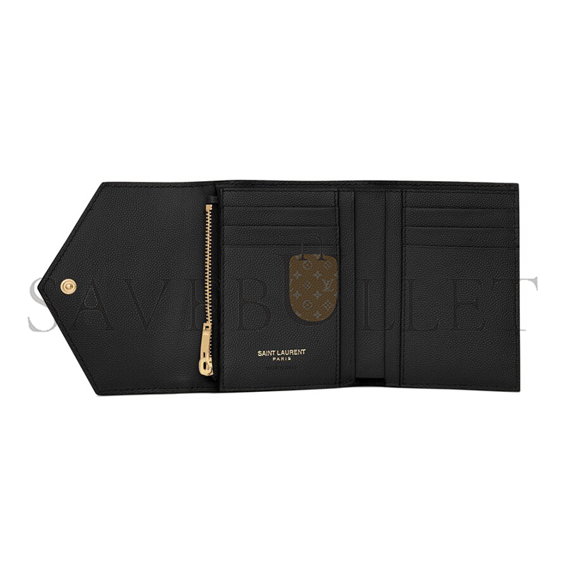 YSL CASSANDRE MATELASSÉ COMPACT TRI FOLD WALLET IN GRAIN DE POUDRE LEATHER 403943BOW011000 (12.5*10*2.5cm)