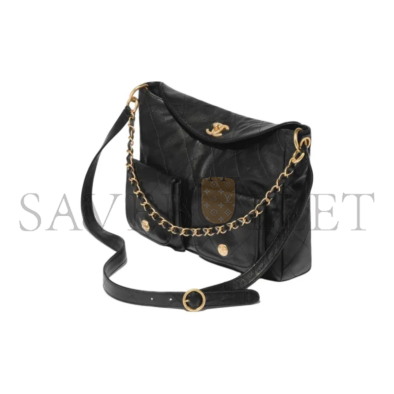 CHANEL HOBO HANDBAG GRAINED CALFSKIN & GOLD-TONE METAL BLACK AS4668 (30*21.5*5cm)
