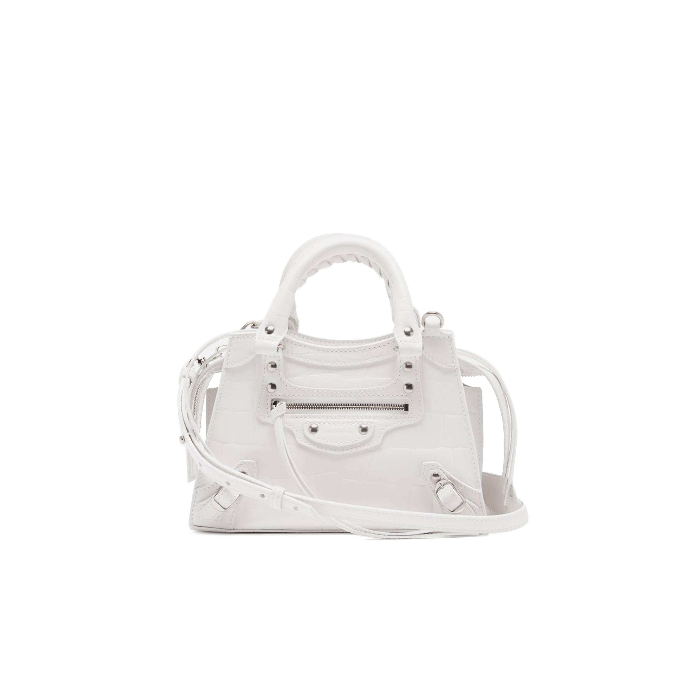 BALENCIAGA WHITE NEO CLASSIC CITY CROCODILE-EFFECT LEATHER BAG MATCHESFASHION US (22*14*9cm)