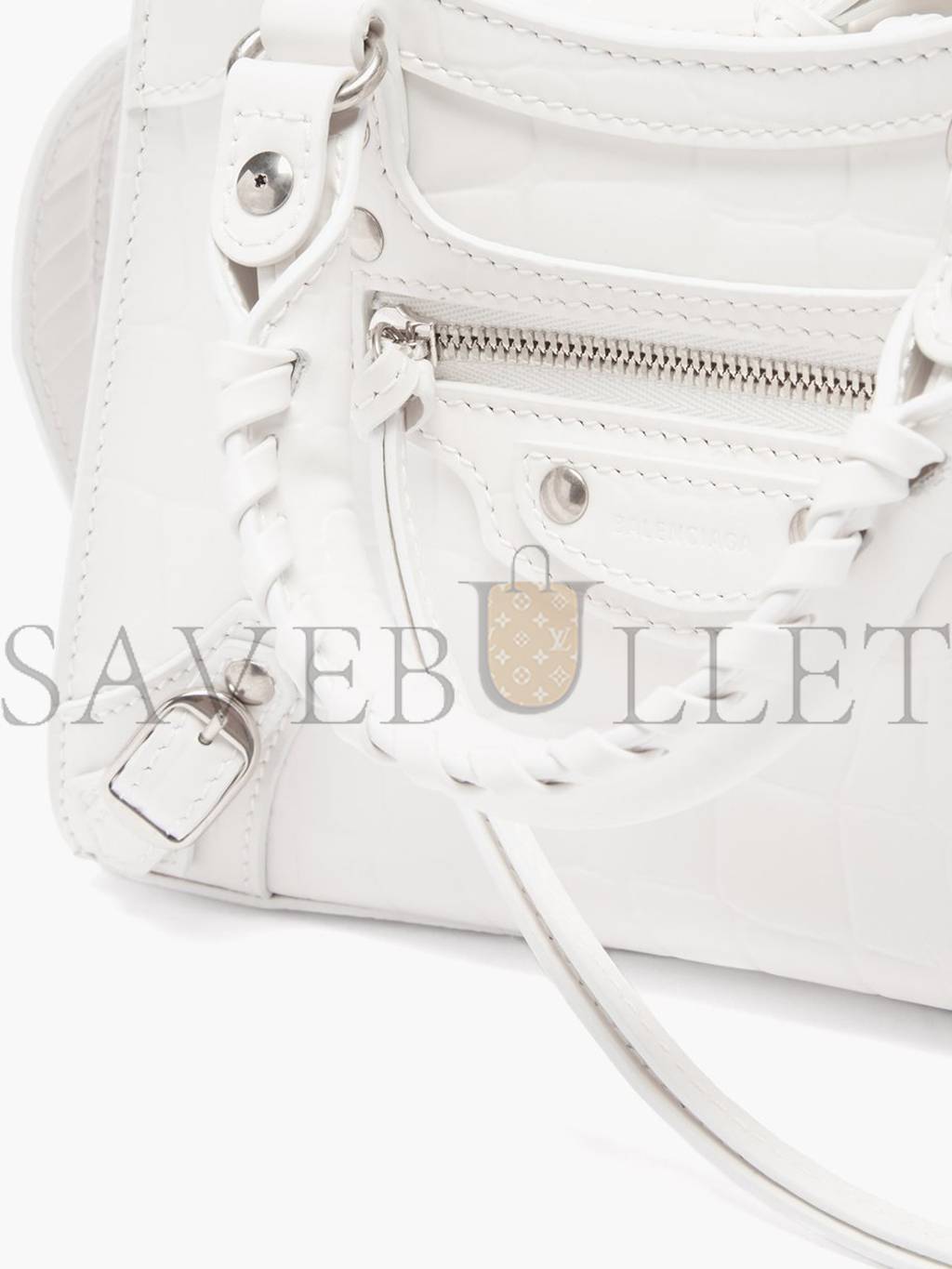 BALENCIAGA WHITE NEO CLASSIC CITY CROCODILE-EFFECT LEATHER BAG MATCHESFASHION US (22*14*9cm)