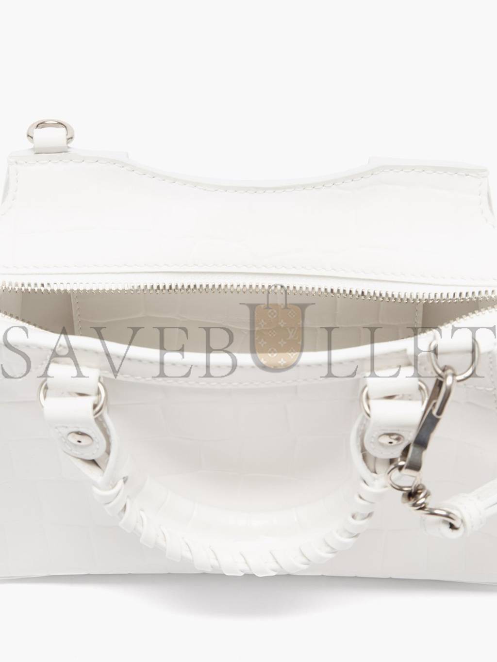 BALENCIAGA WHITE NEO CLASSIC CITY CROCODILE-EFFECT LEATHER BAG MATCHESFASHION US (22*14*9cm)