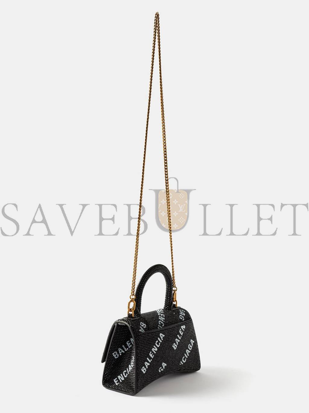 BALENCIAGA BLACK HOURGLASS XS CRYSTAL-EMBELLISHED HANDBAG MATCHESFASHION US (19*12*6.6cm)