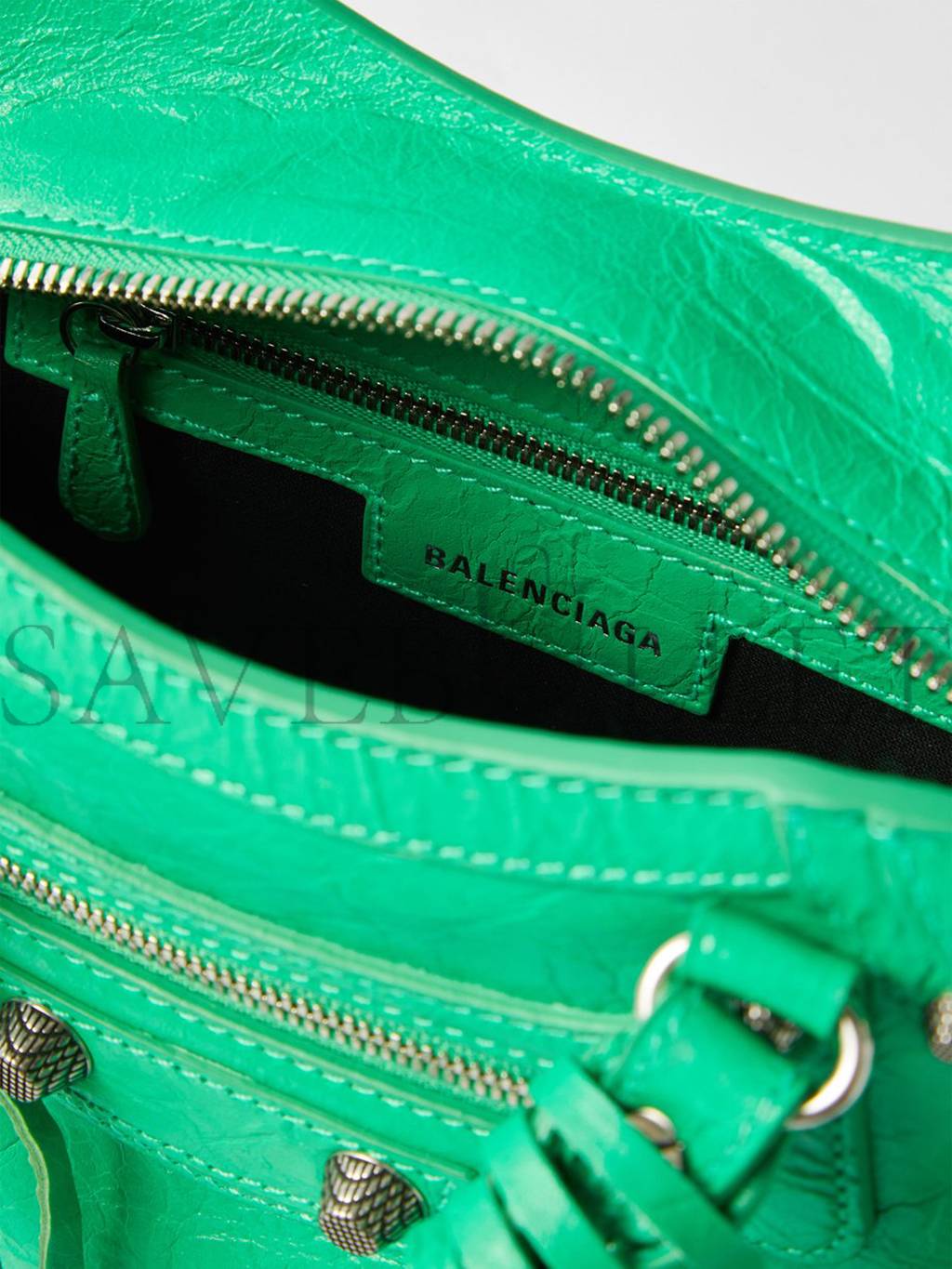 BALENCIAGA GREEN NEO CAGOLE XS STUDDED LEATHER CROSS-BODY BAG MATCHESFASHION US (25.6*17*11cm)