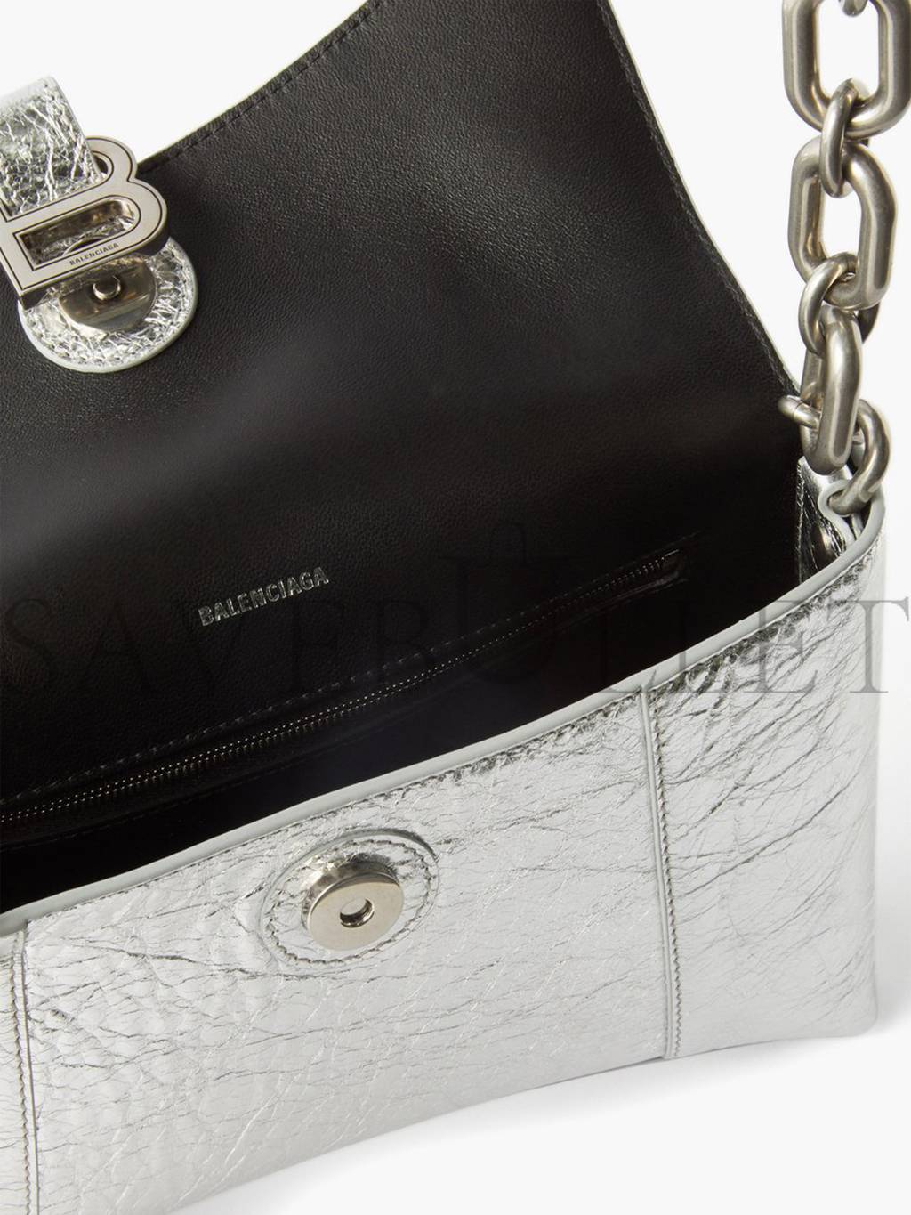 BALENCIAGA SILVER DOWNTOWN XS CROCODILE-EFFECT LEATHER SHOULDER BAG MATCHESFASHION US (25*16*6cm)