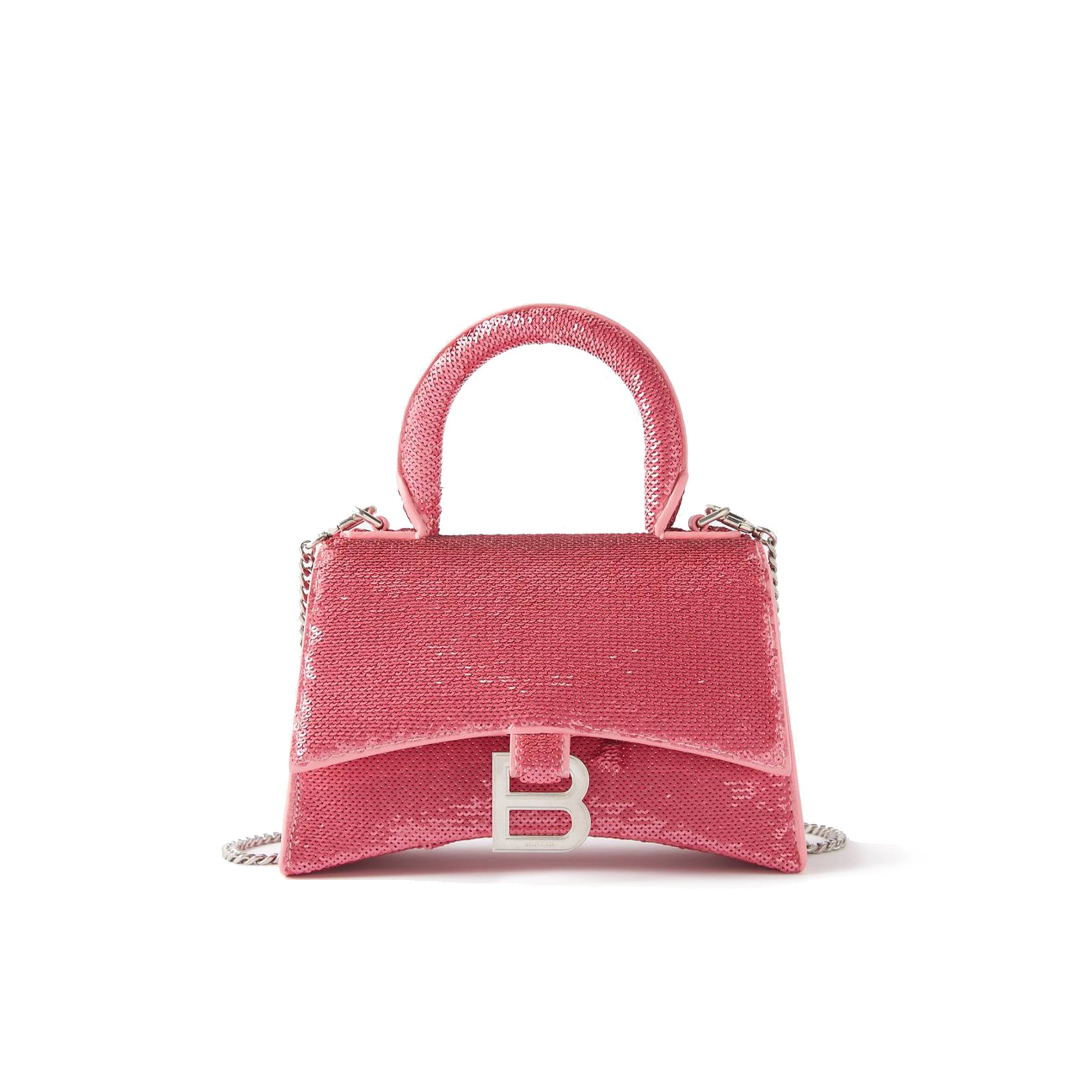 BALENCIAGA PINK HOURGLASS XS SEQUIN-LEATHER HANDBAG MATCHESFASHION US (19*12.1*7.6cm)