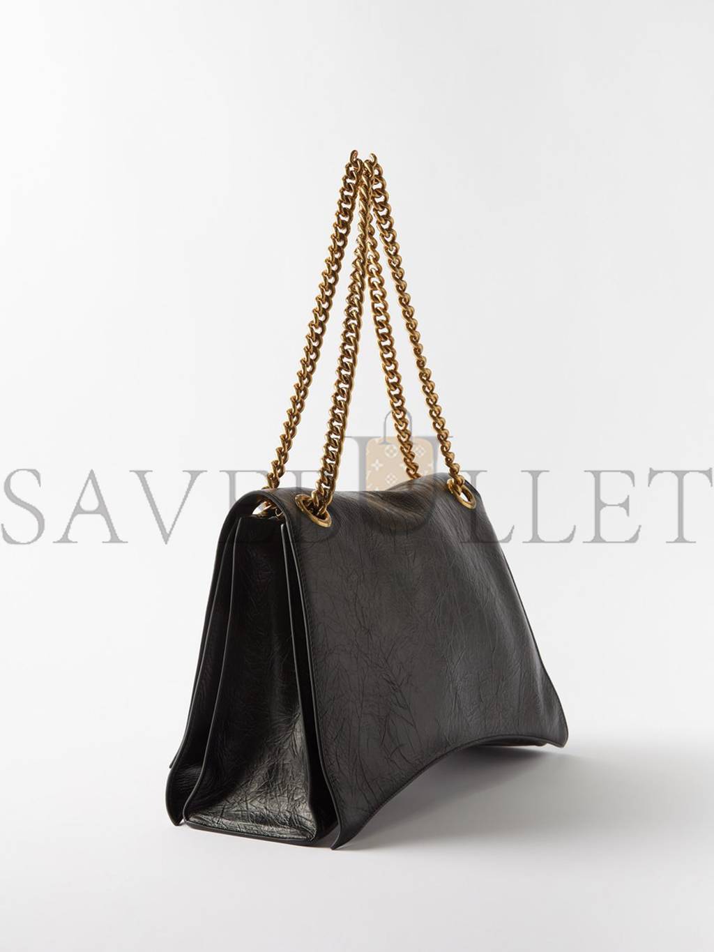 BALENCIAGA BLACK CRUSH LARGE CRACKLED-LEATHER SHOULDER BAG MATCHESFASHION US (39.3*24.8*12.7cm)