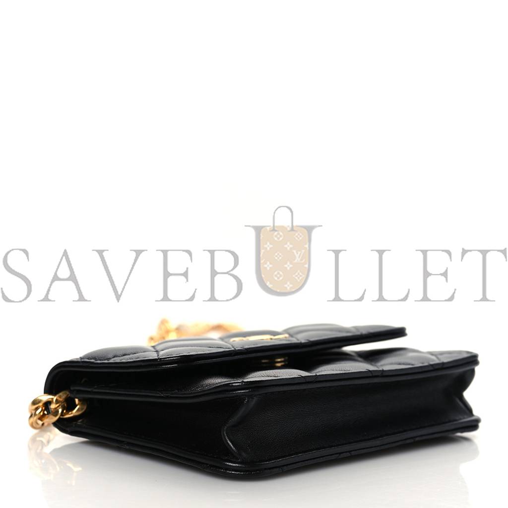 CHANEL LAMBSKIN RESIN QUILTED CLUTCH WITH CHAIN BLACK GOLD HARDWARE (15*10*5cm)