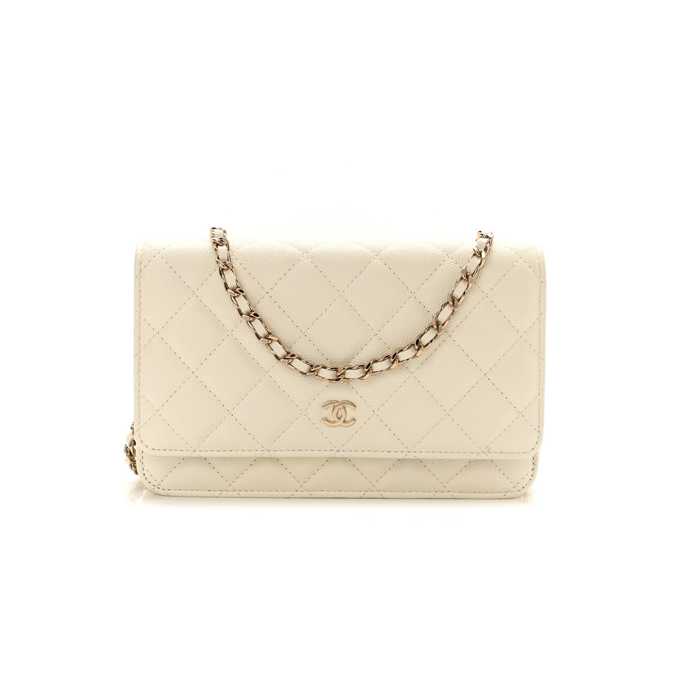 CHANEL CAVIAR QUILTED WALLET ON CHAIN WOC WHITE ROSE GOLD HARDWARE (19*12*4cm)