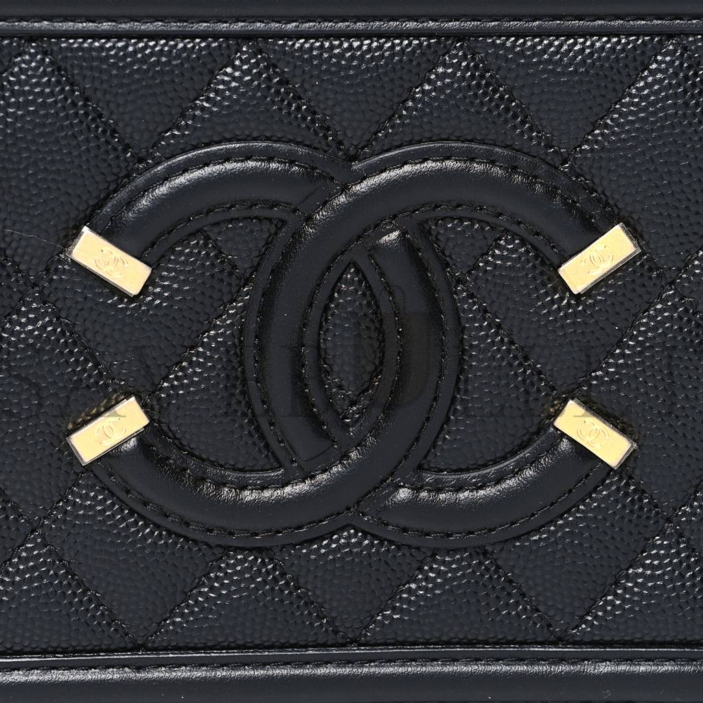 CHANEL CAVIAR QUILTED CC FILIGREE VANITY CLUTCH WITH CHAIN BLACK (14*10*6cm)