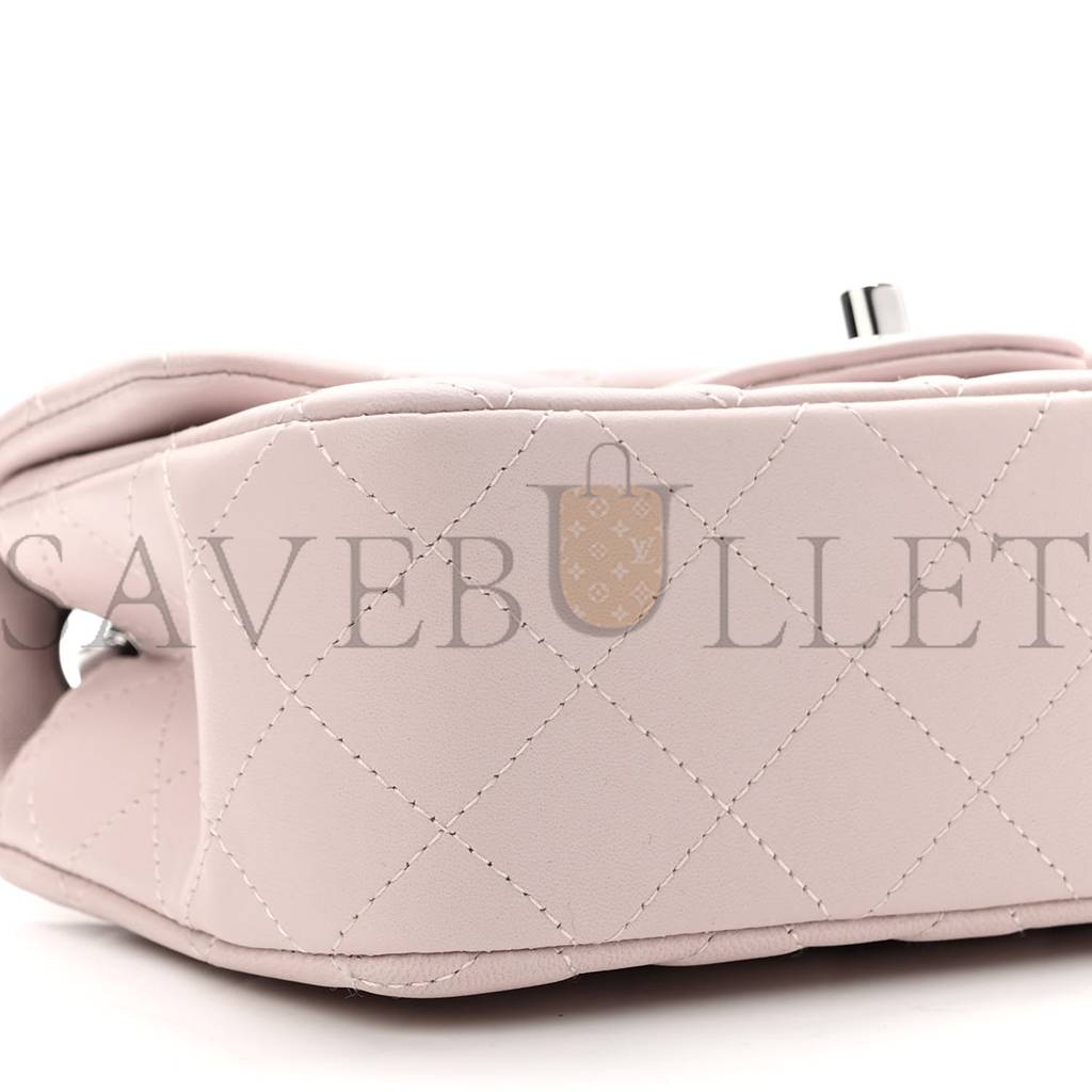 CHANEL LAMBSKIN QUILTED MINI RECTANGULAR FLAP LIGHT PURPLE SILVER HARDWARE (20*13*6cm)