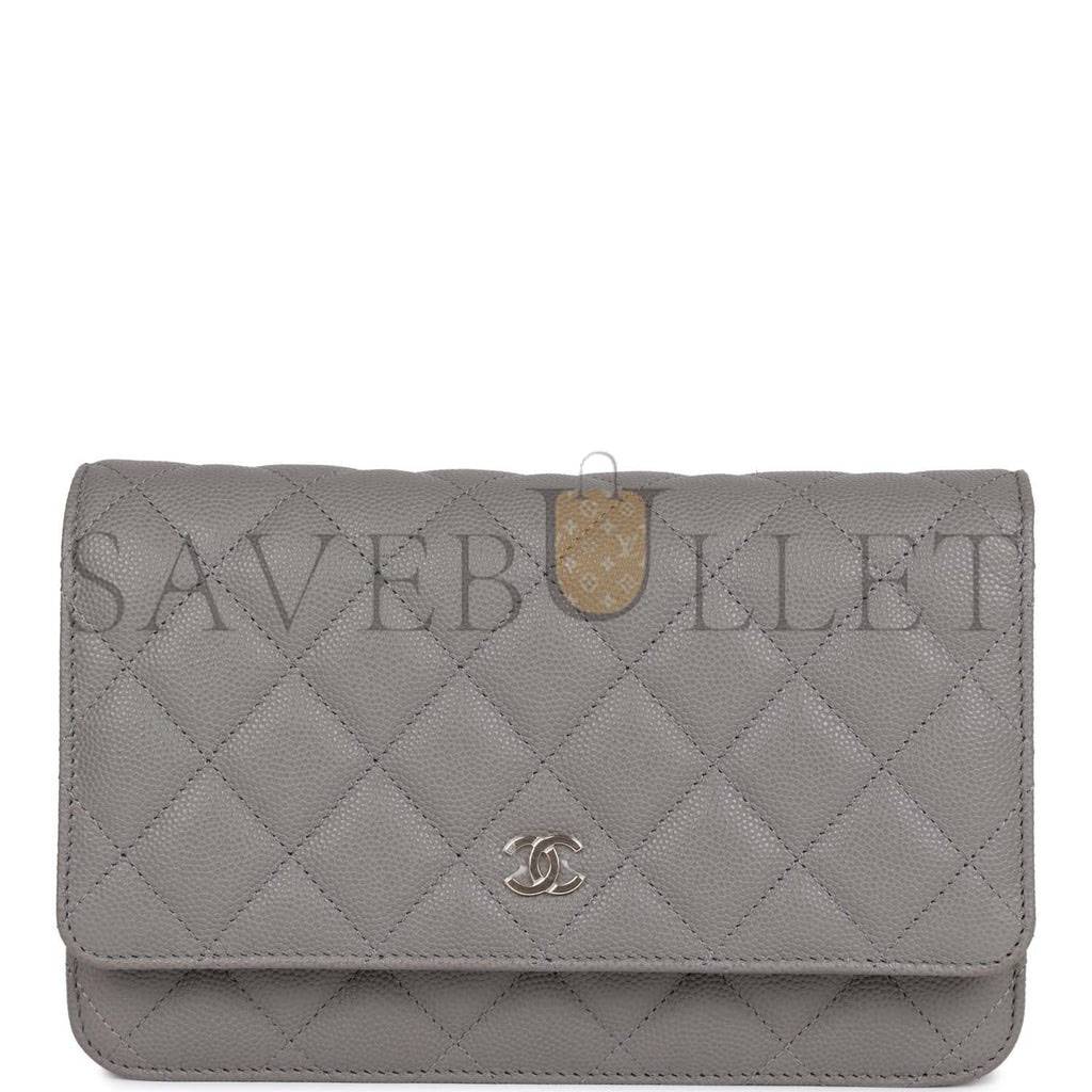 CHANEL WALLET ON CHAIN WOC GREY CAVIAR LIGHT GOLD HARDWARE (19*13*4cm)