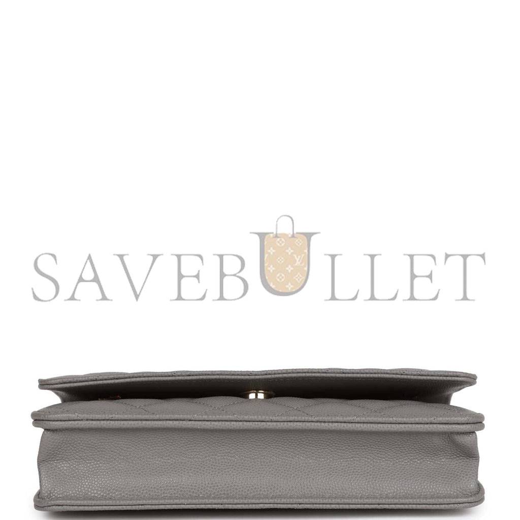 CHANEL WALLET ON CHAIN WOC GREY CAVIAR LIGHT GOLD HARDWARE (19*13*4cm)